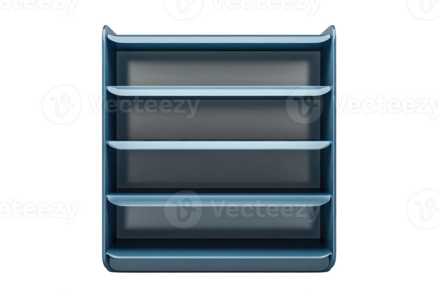 Modern empty blue shelf with four tiers, isolated on transparent background. Clean and sleek design for storage or display purposes. png