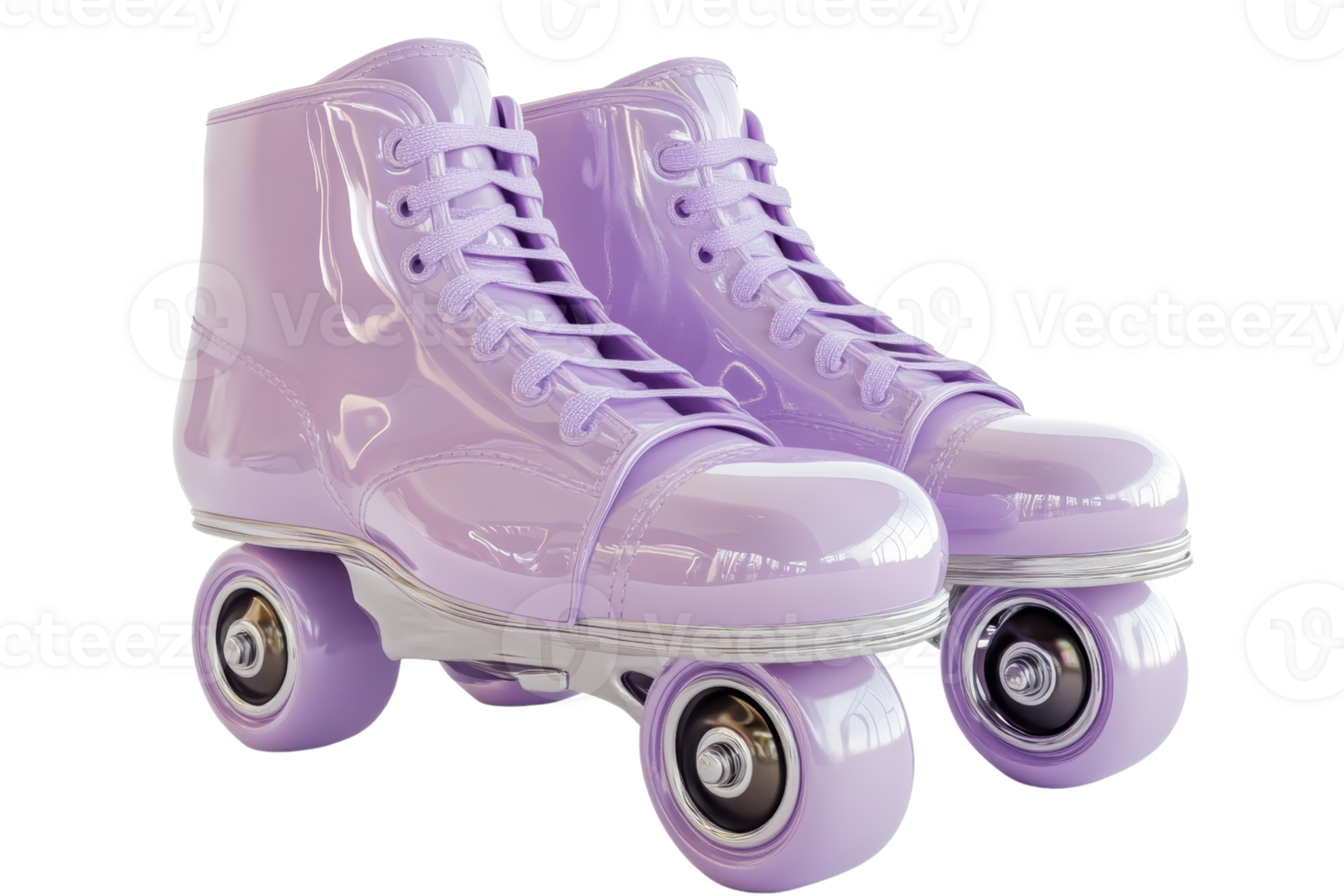Stylish pair of shiny purple roller skates with high-top design, perfect for outdoor activities and roller disco enthusiasts. png