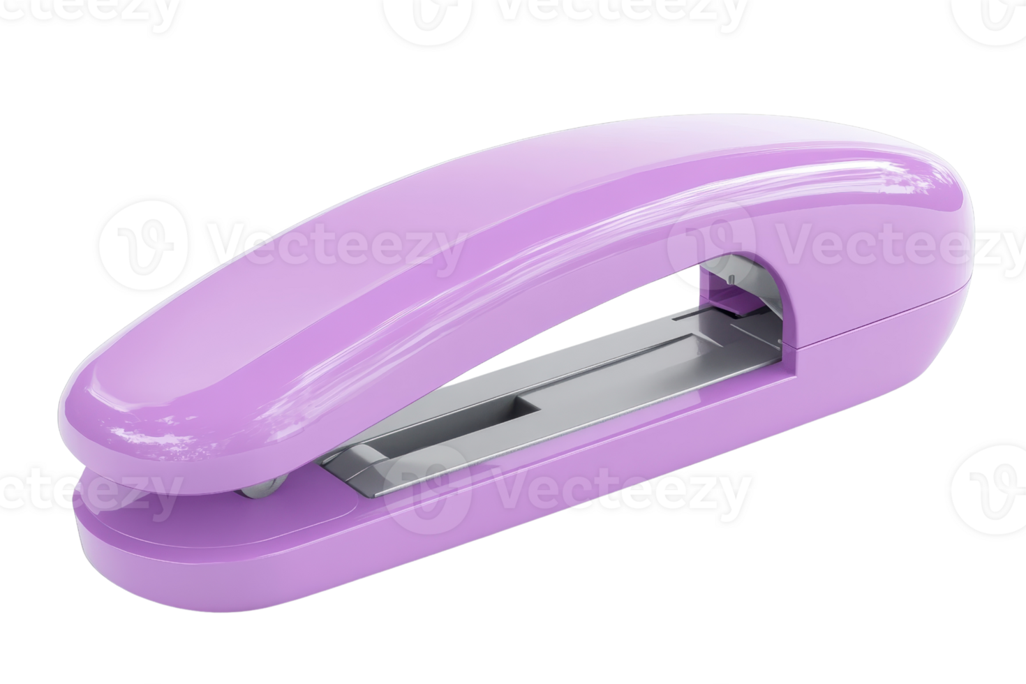 Purple stapler close-up isolated on transparent background. Modern office stationary tool for paper binding in vibrant color. png