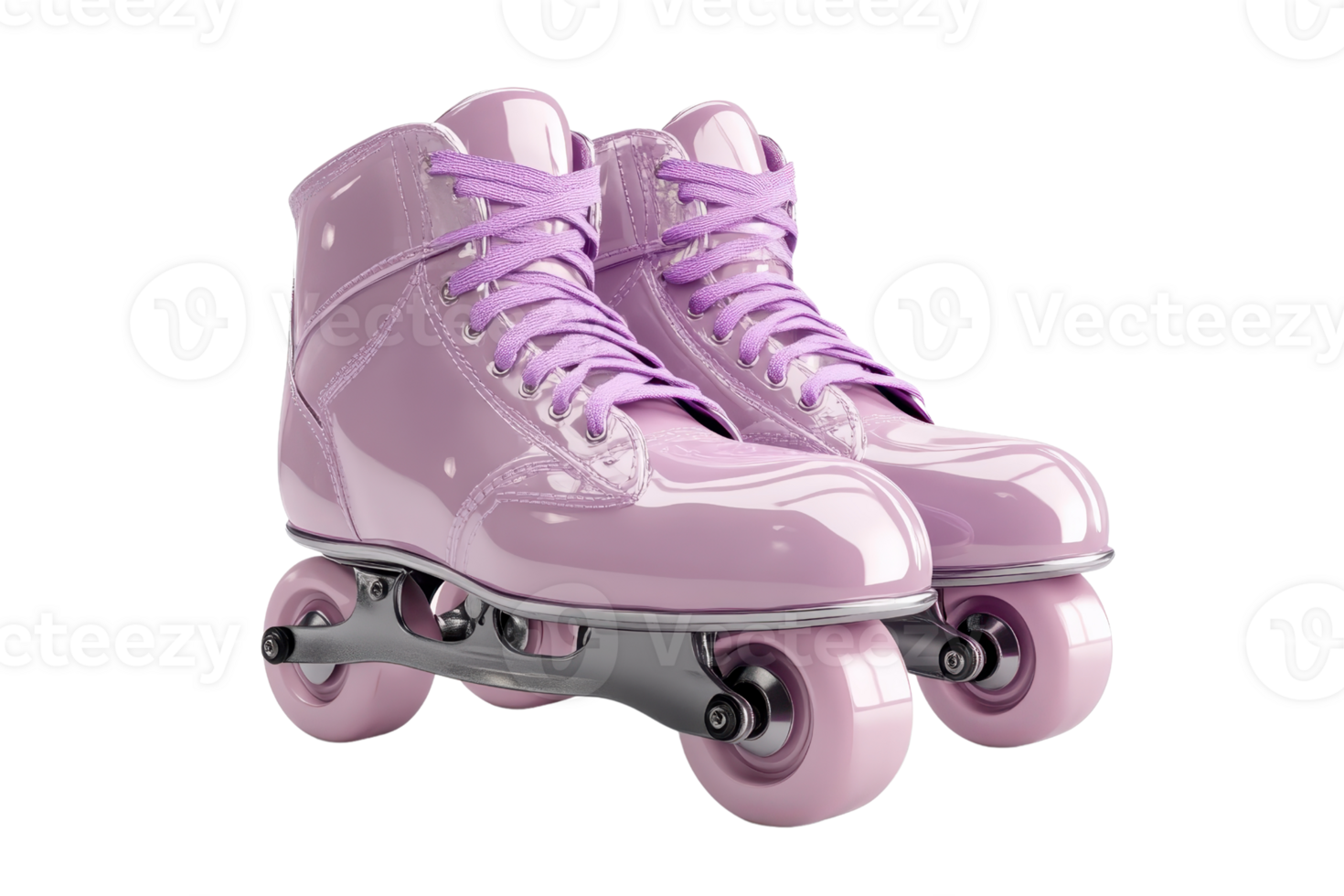 Pair of stylish purple roller skates with laces, isolated on a transparent background. Perfect for recreational and artistic skating enthusiasts. png