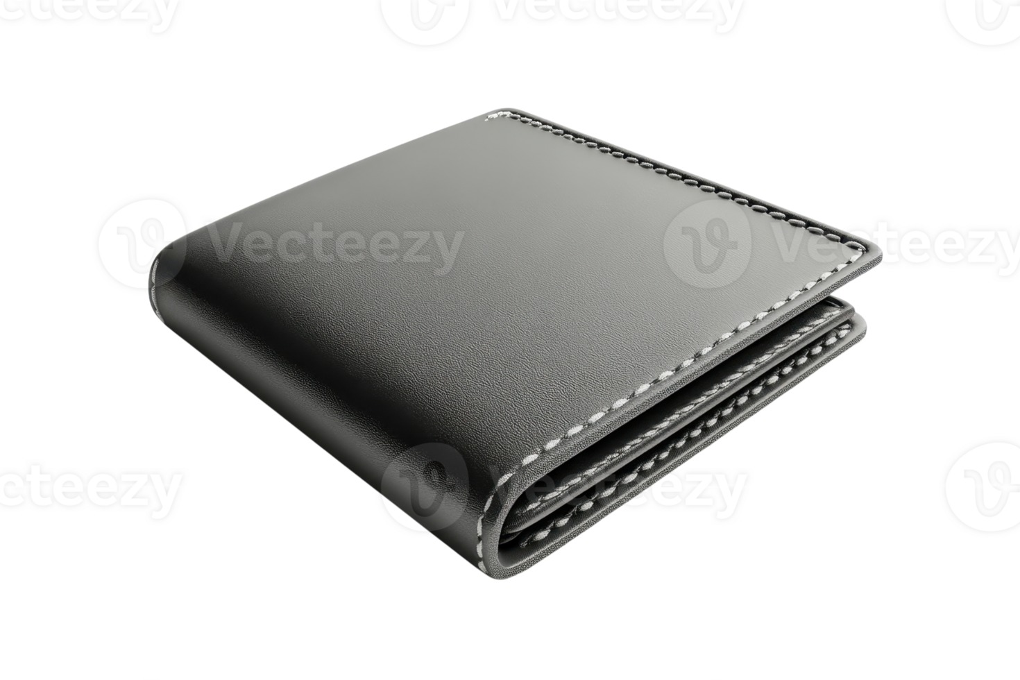 Sleek black leather wallet with white stitching on a transparent background, ideal for finance, accessory, or fashion visuals. png