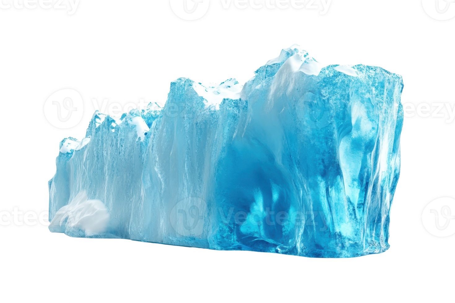 Crystal clear iceberg with vivid blue hues, isolated on a transparent background. showcasing the beauty and purity of ice formations. png