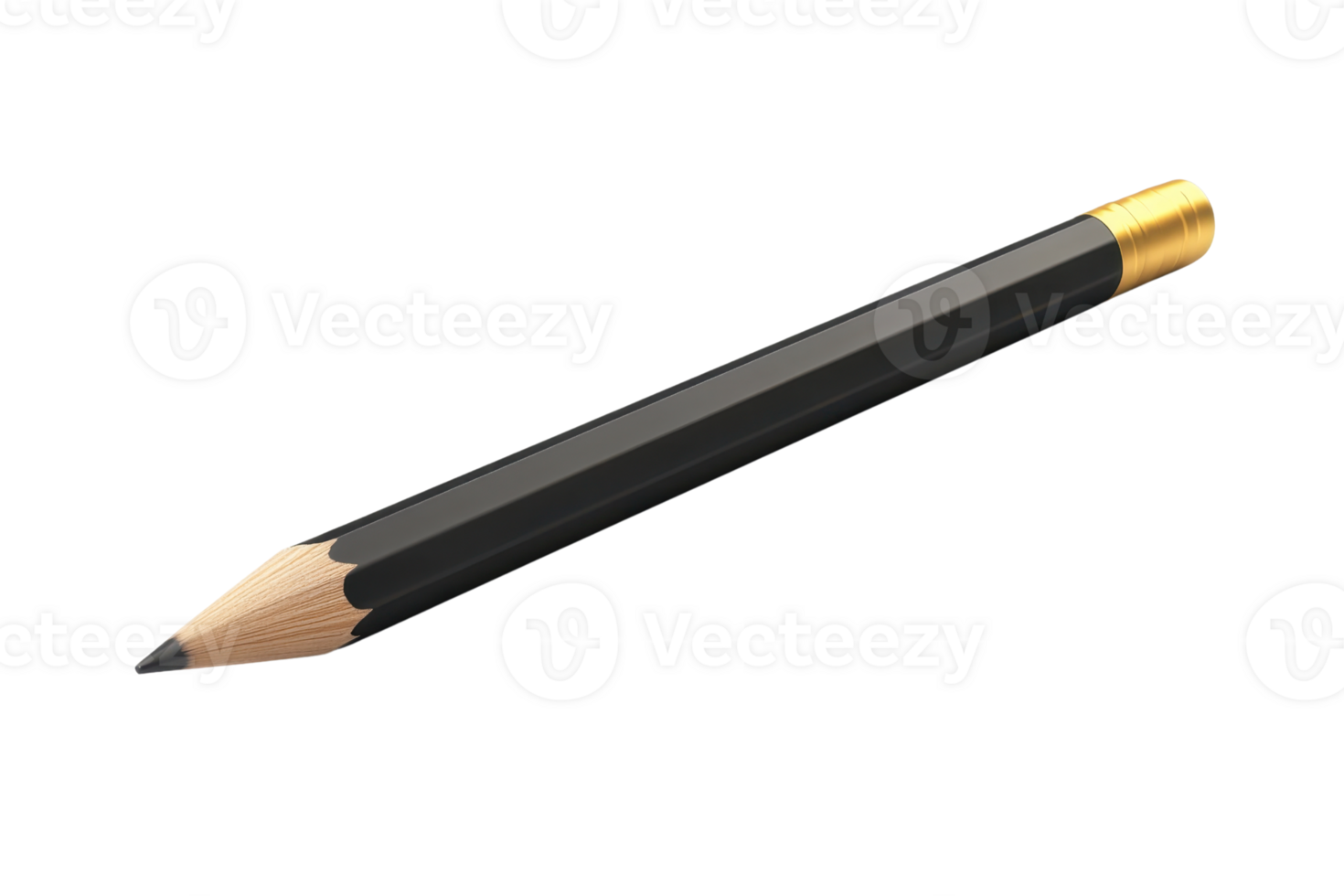 A black pencil with a golden eraser isolated on a transparent background. ideal for educational and creative purposes. png