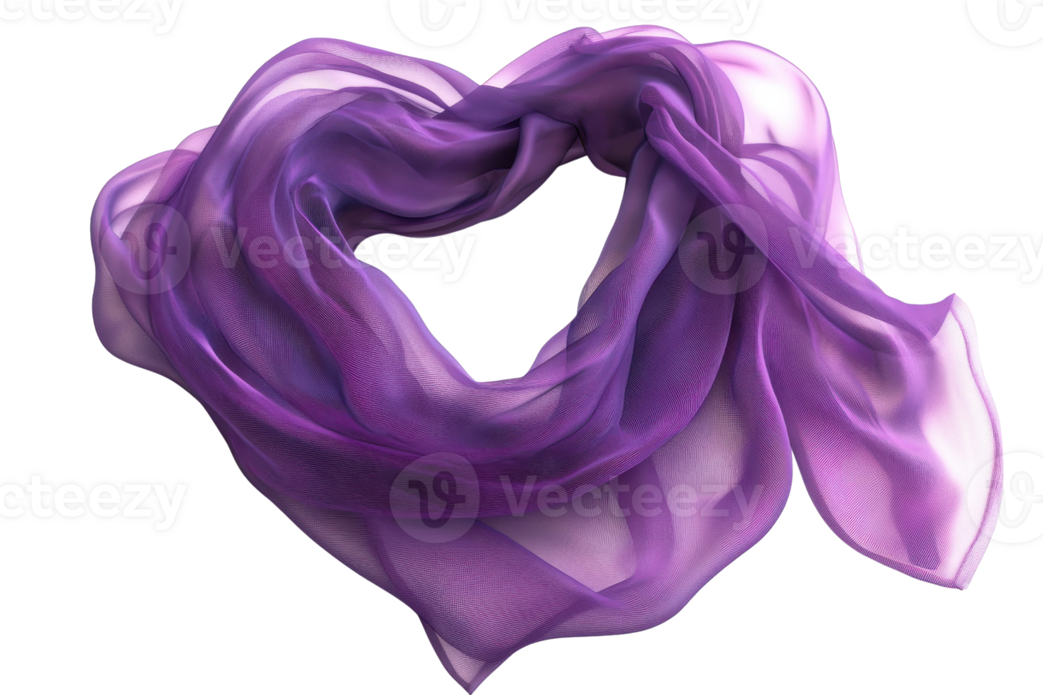 Elegant purple scarf made from sheer fabric, skillfully arranged in a heart shape on a clean transparent background. Perfect for fashion and design concepts. png