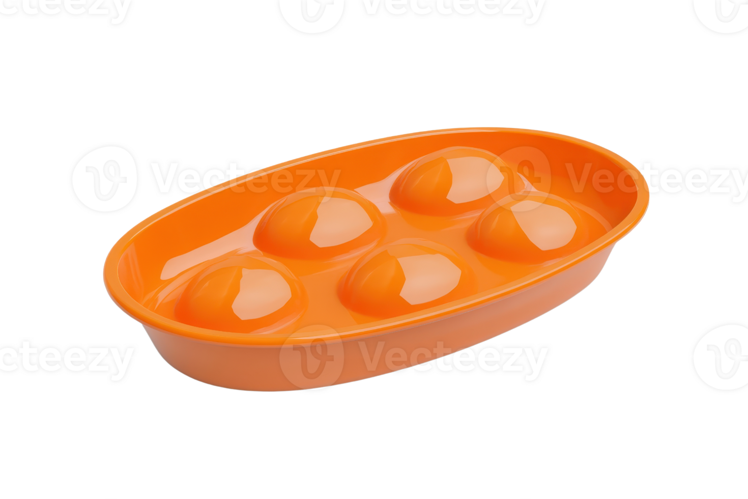 Bright orange plastic tray with five round depressions, perfect for organizing small items or serving snacks. Durable and easy to clean. png