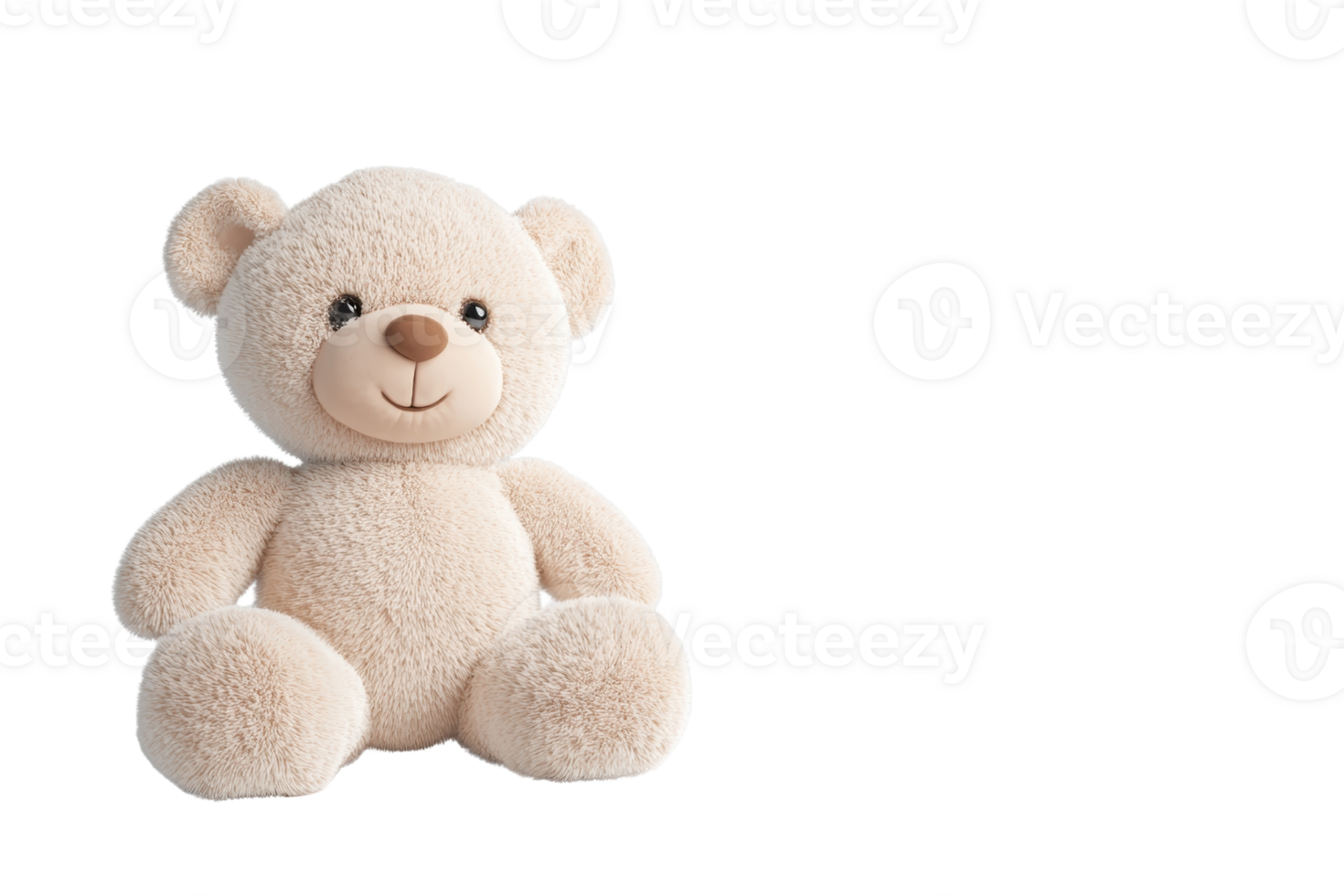 Cute beige teddy bear with a friendly smile sitting against a transparent background. Perfect for children's toys and baby decor themes. png
