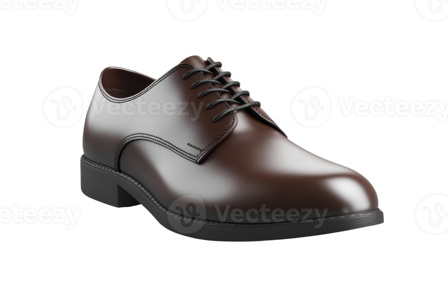 Elegant brown leather dress shoe with black sole, perfect for formal occasions and professional settings, featuring a sleek design and laces. png