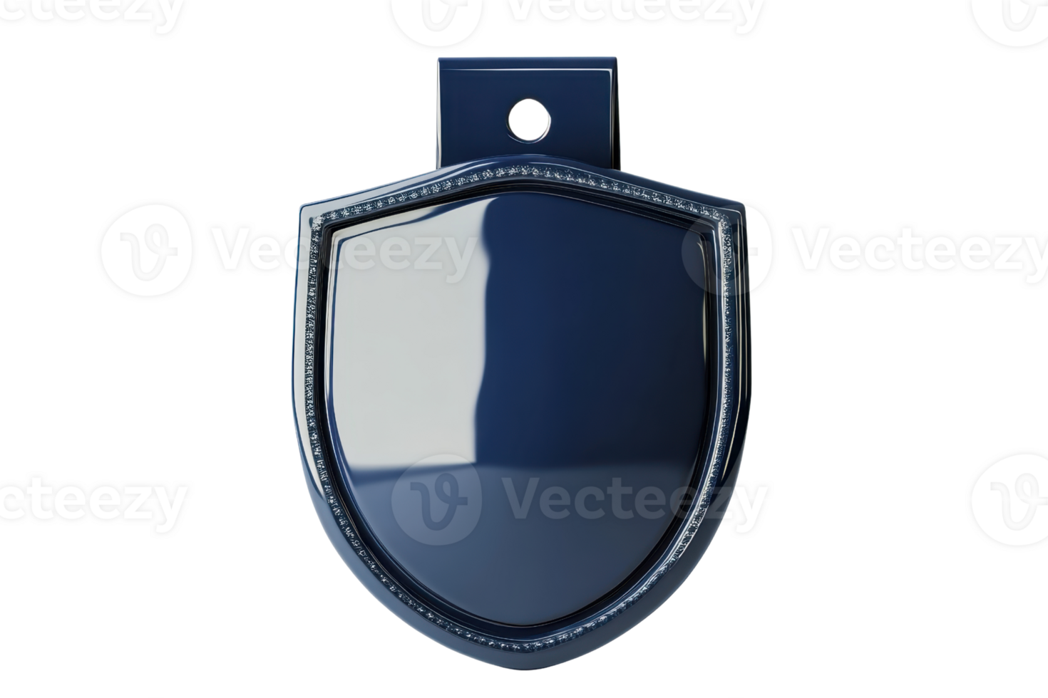 High-quality stock photo of a blank navy blue shield emblem with a reflective surface on a transparent background. ideal for security or award concepts. png