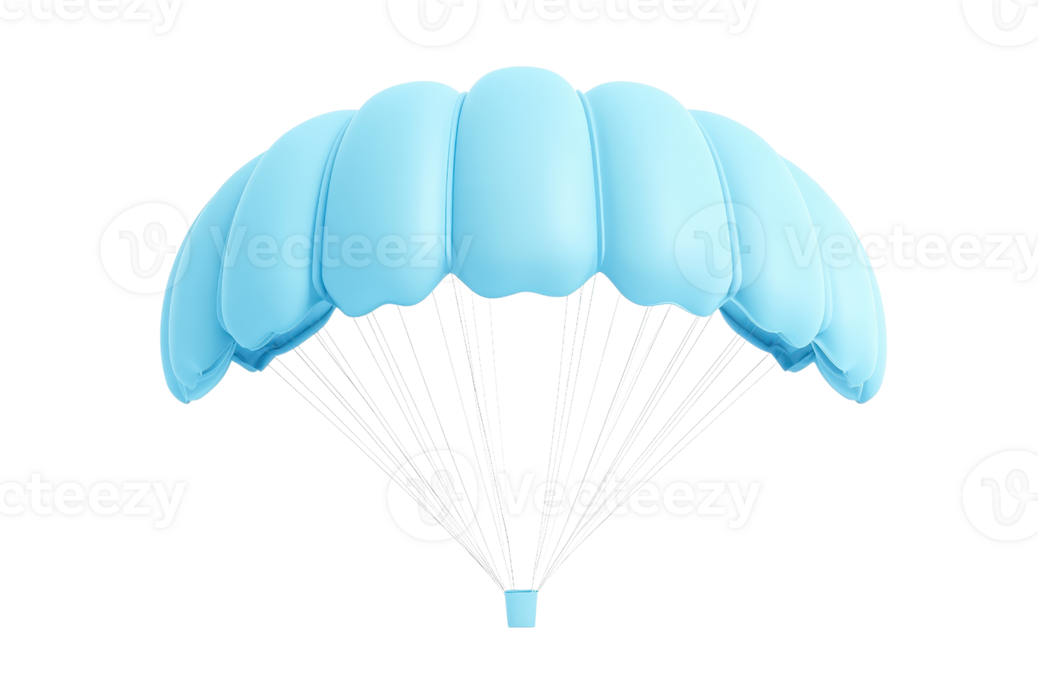 Light blue parachute with white suspension lines isolated on transparent background. Perfect for adventure, skydiving, and travel concepts. png