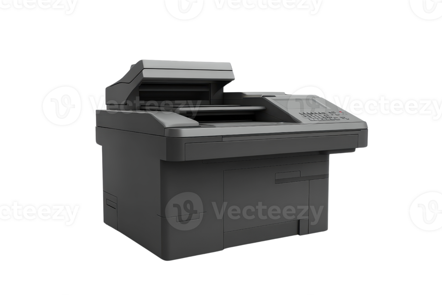 Modern multifunction transfer printer with scanner isolated against transparent background. ideal for office and home use png