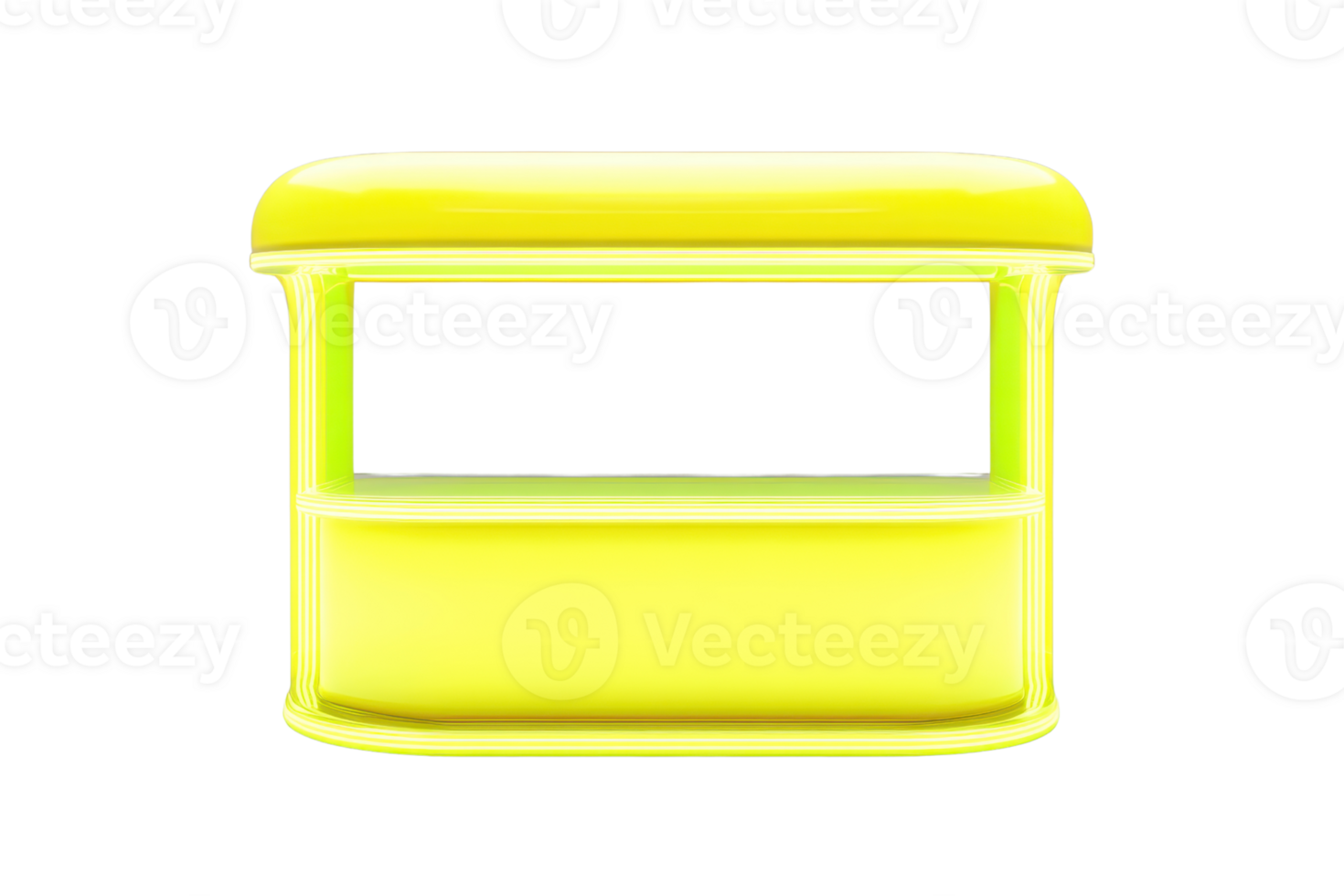 Minimalist yellow kiosk stand with a blank counter and curved roof, isolated on a transparent background. Perfect for mockups and designs. png