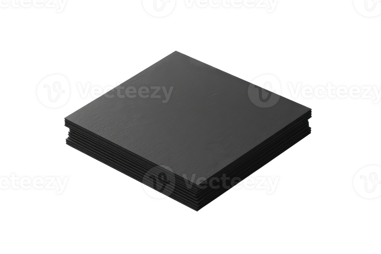Stack of black paper sheets isolated on transparent background. Modern minimalistic design for business or artistic use. png