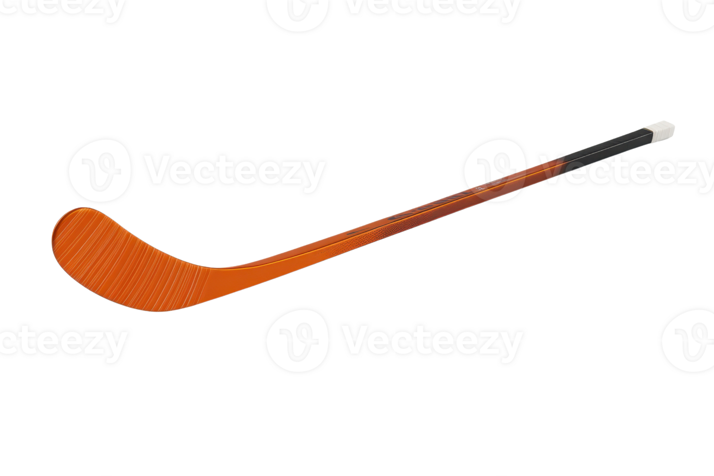 A close-up image of a modern hockey stick with an orange blade, isolated on a transparent background. perfect for sports equipment visuals. png