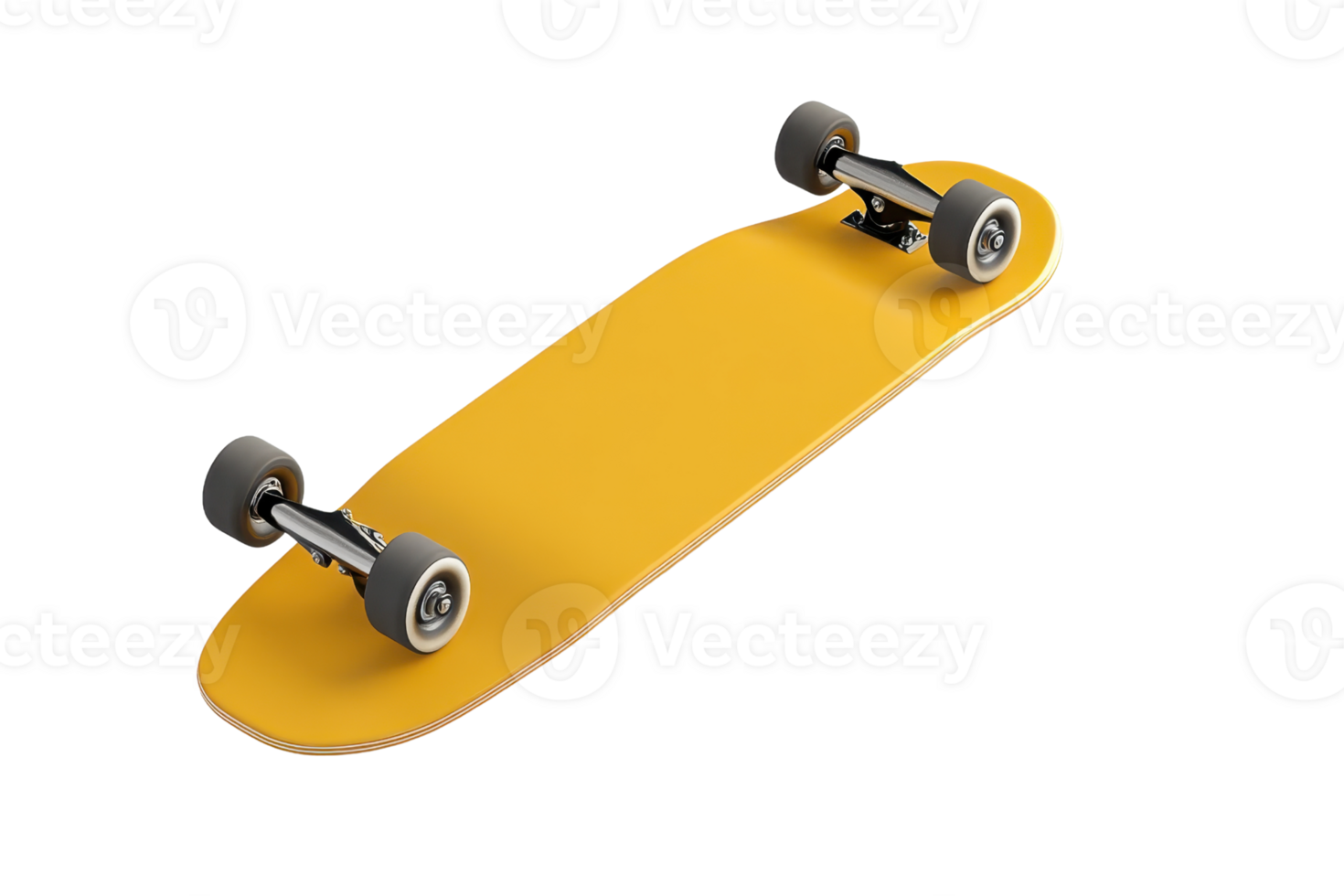 A yellow skateboard with black wheels on a transparent background. Perfect for sports, outdoor activities, and skateboarding enthusiasts. png