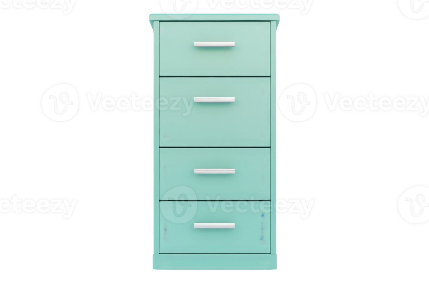 Modern teal four-drawer chest with sleek metal handles, perfect for bedroom or home office storage. png