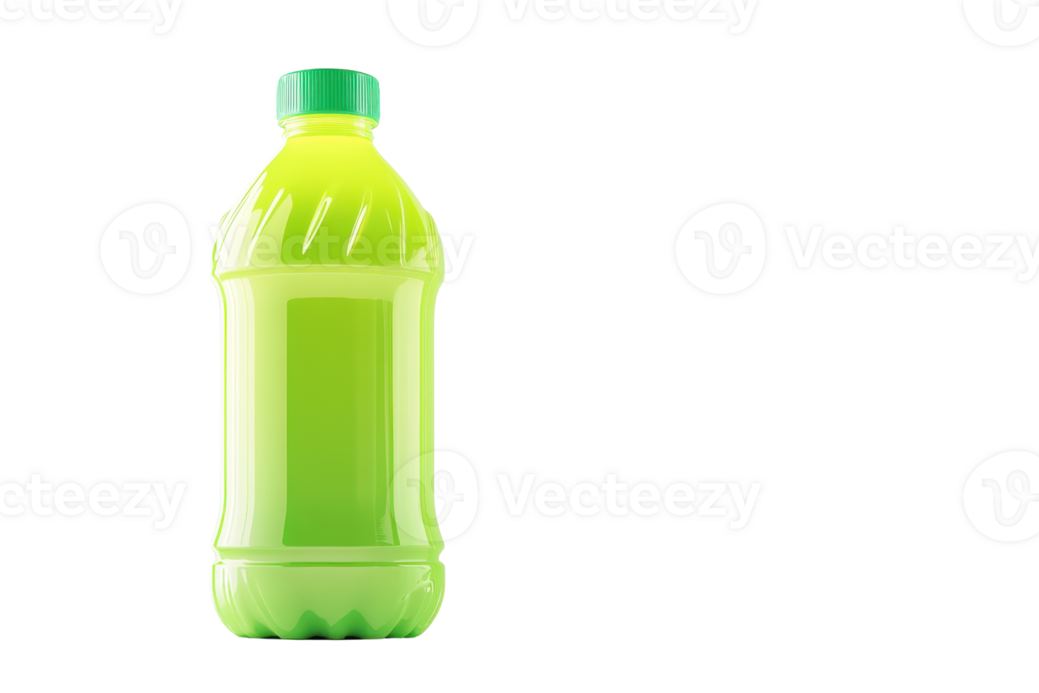 Green plastic bottle filled with a bright green liquid on a transparent background. perfect for product branding or advertising purposes. png