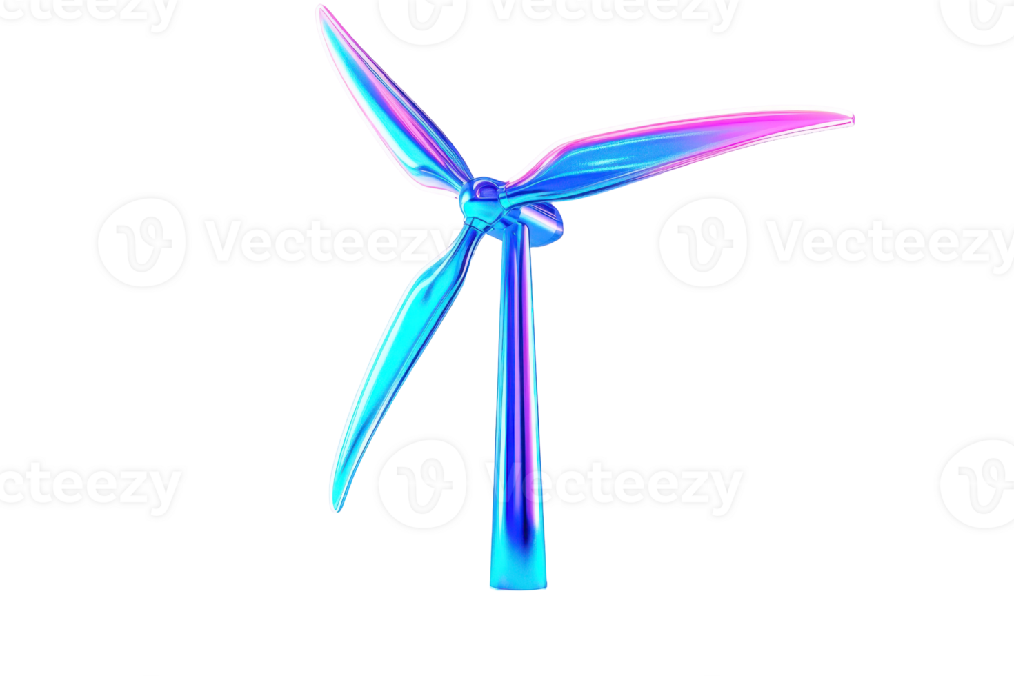 Colorful futuristic wind turbine generating renewable energy, isolated against transparent background. symbolizing eco-friendly technology. png