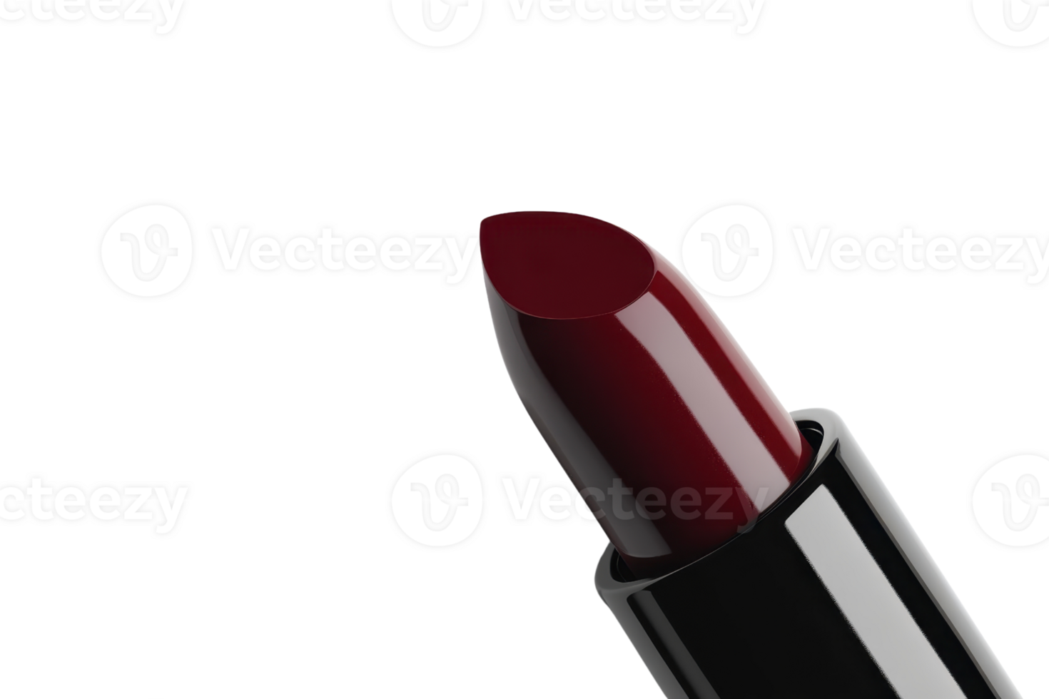 Close-up of a dark red lipstick with a sleek black and silver casing, isolated on a transparent background. Perfect for beauty and cosmetics themes. png