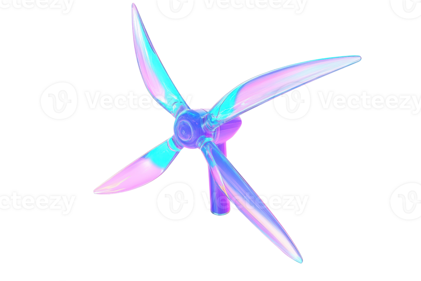 Colorful propeller with a futuristic design showcasing neon lights and gradient hues on a transparent background. png