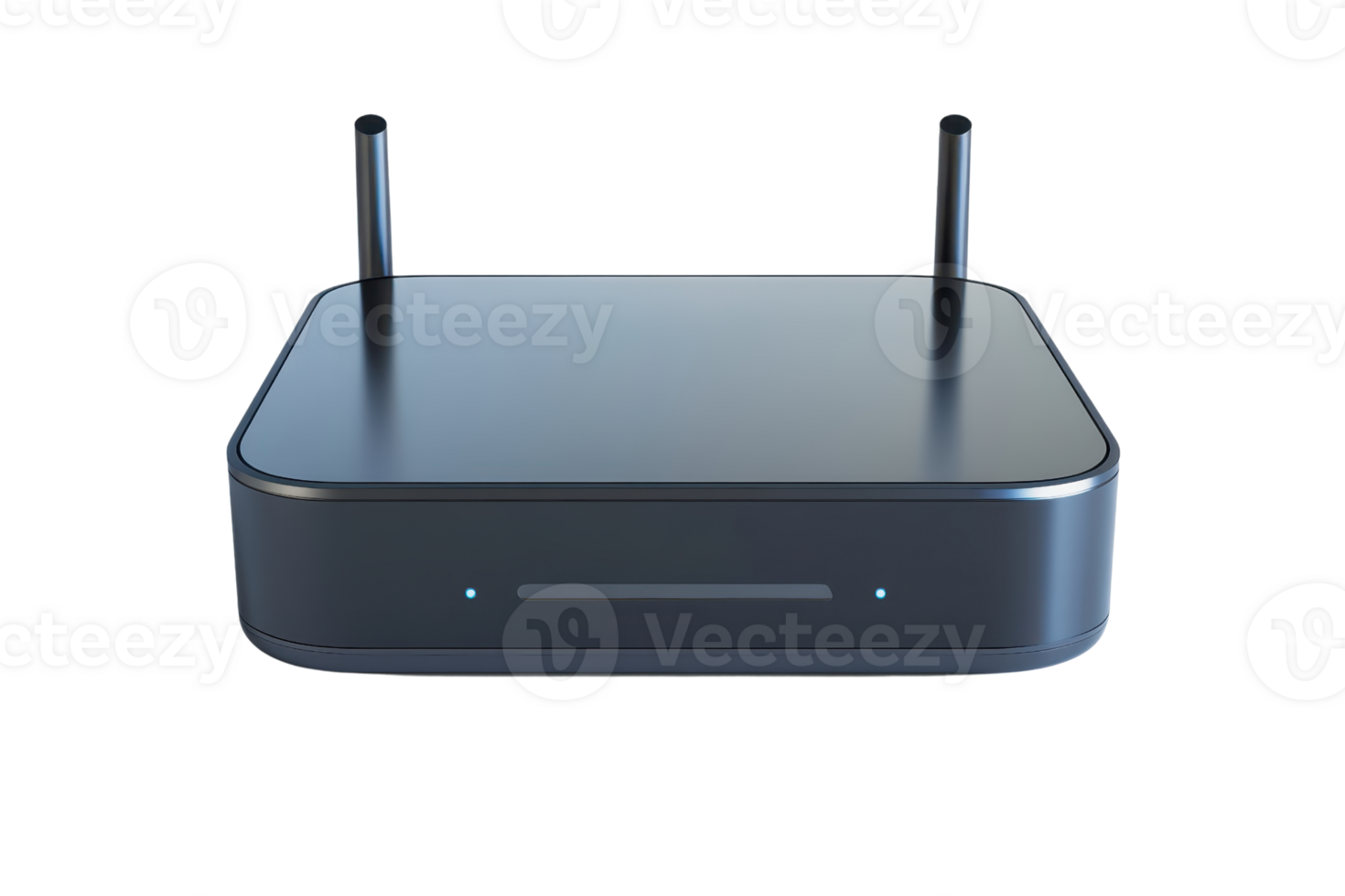 Modern black wireless router with dual antennas isolated on transparent background. showcasing a sleek and contemporary design for internet connectivity. png