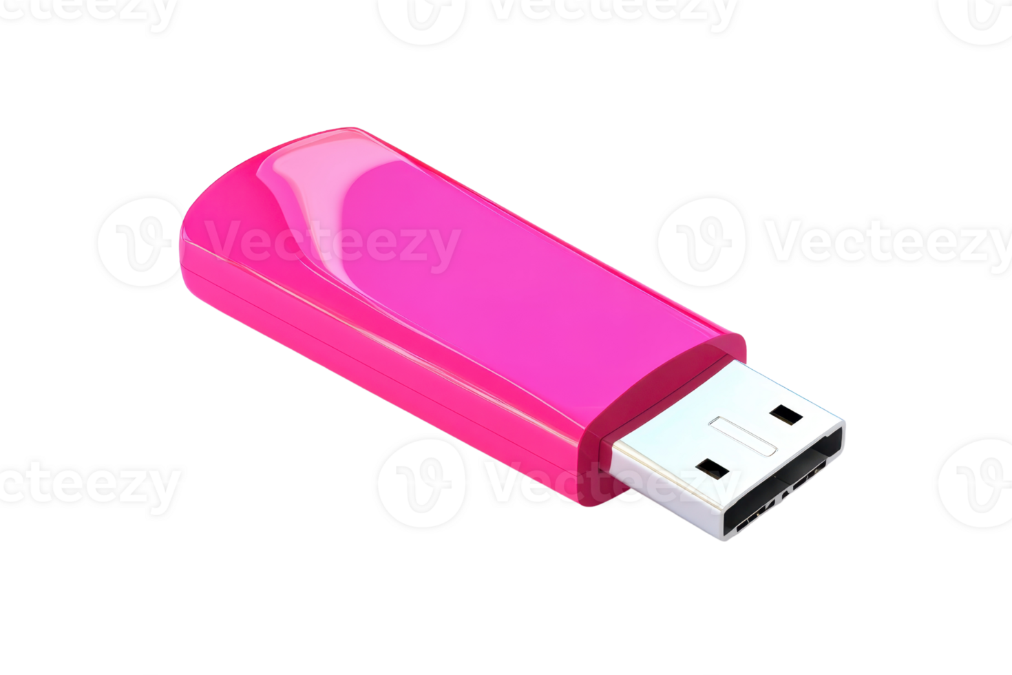 Pink USB flash drive isolated on transparent background. Portable data storage device for backup and transfer of documents and media files. png