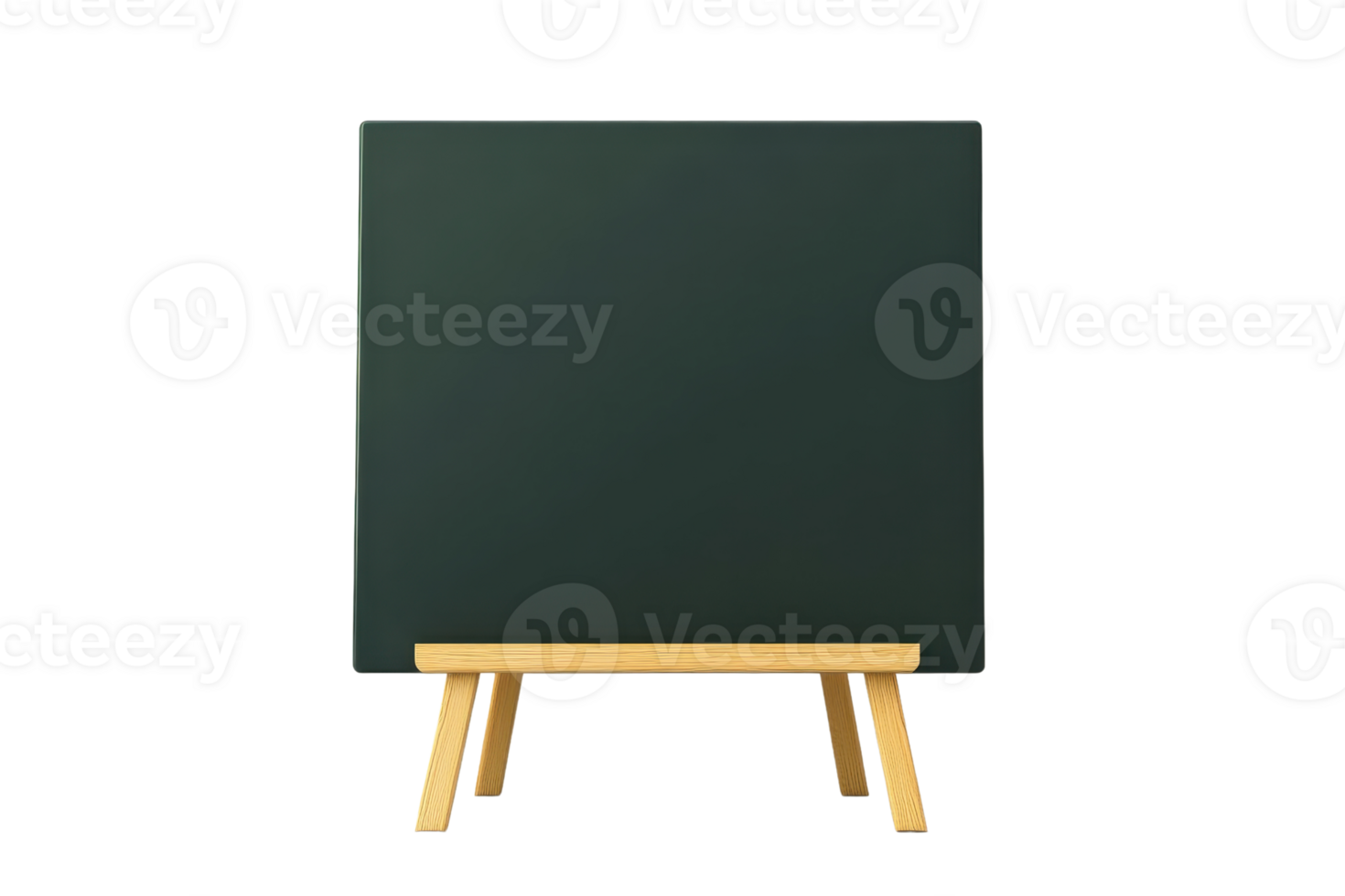 Blank green chalkboard on a wooden easel ready for your message or artwork. Ideal for presentations, teaching, or artistic projects. png