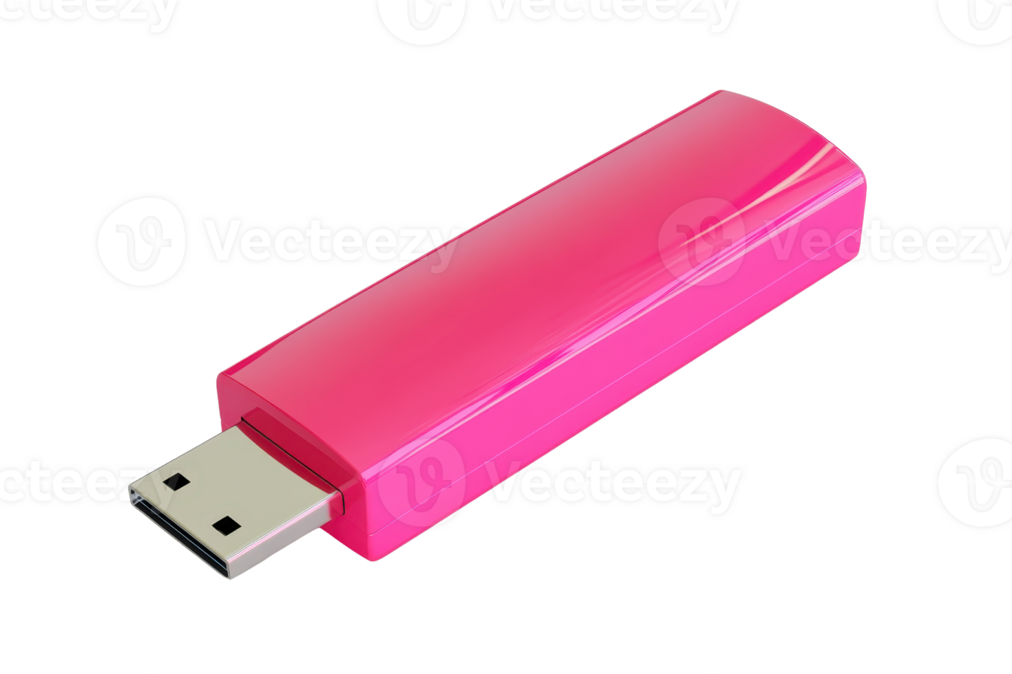 A vibrant pink USB flash drive isolated on a transparent background. perfect for data storage and transport. High resolution stock photo. png