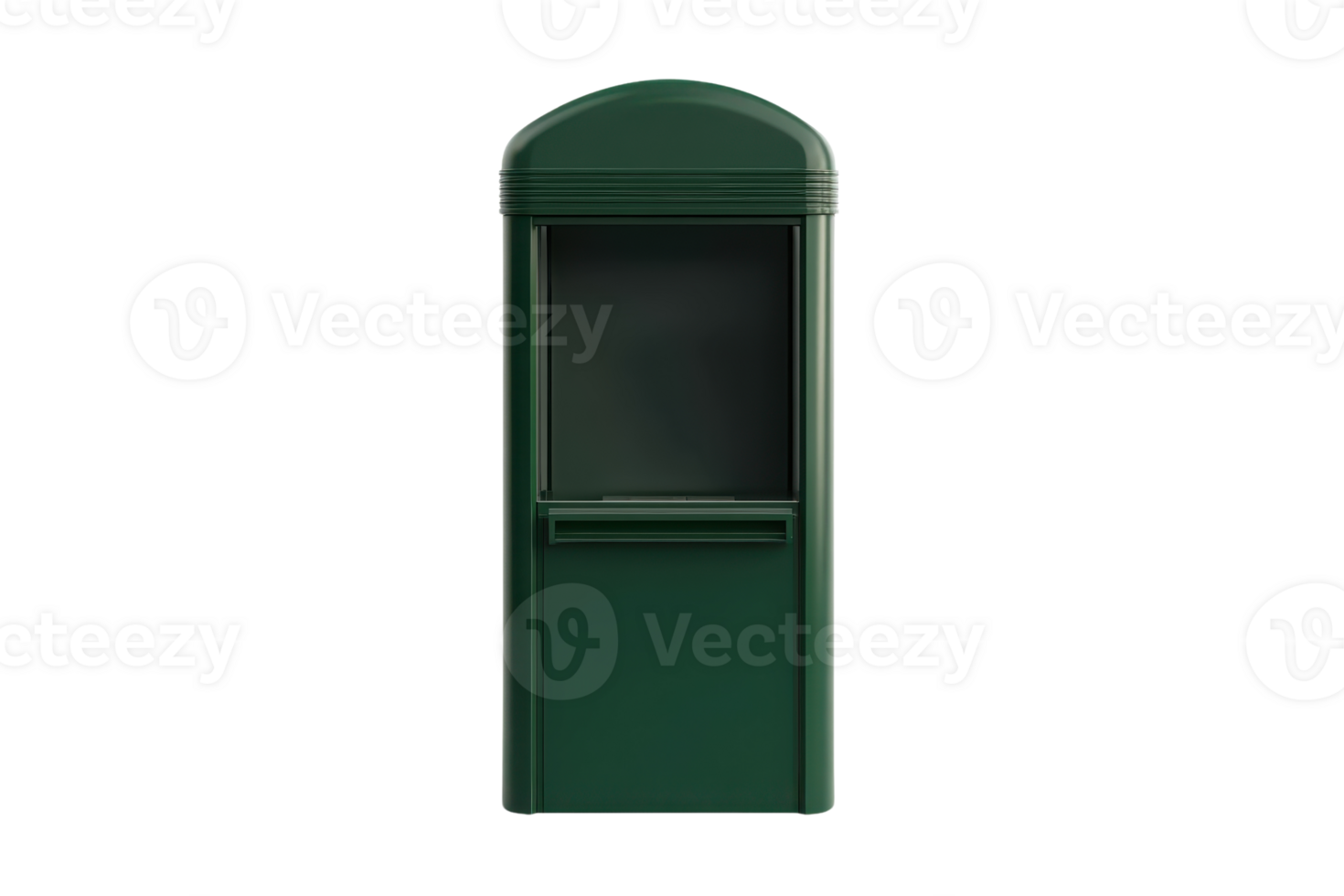 Isolated green outdoor information booth with a glass window, perfect for ticket sales or inquiries, on a transparent background. png