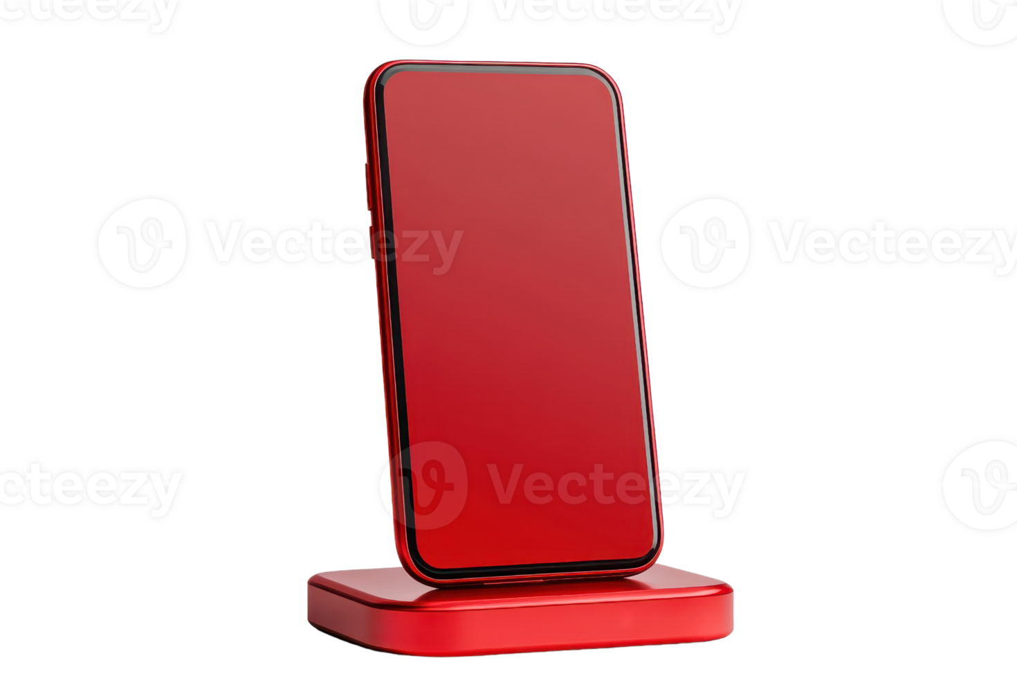 Modern red smartphone on a wireless charging stand, isolated on transparent background. Ideal for tech, gadget, and electronics themes. png