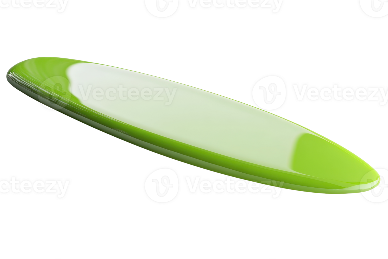 Green and white surfboard isolated on transparent background. ideal for surfing-related projects, beach themes, or sport activities. png