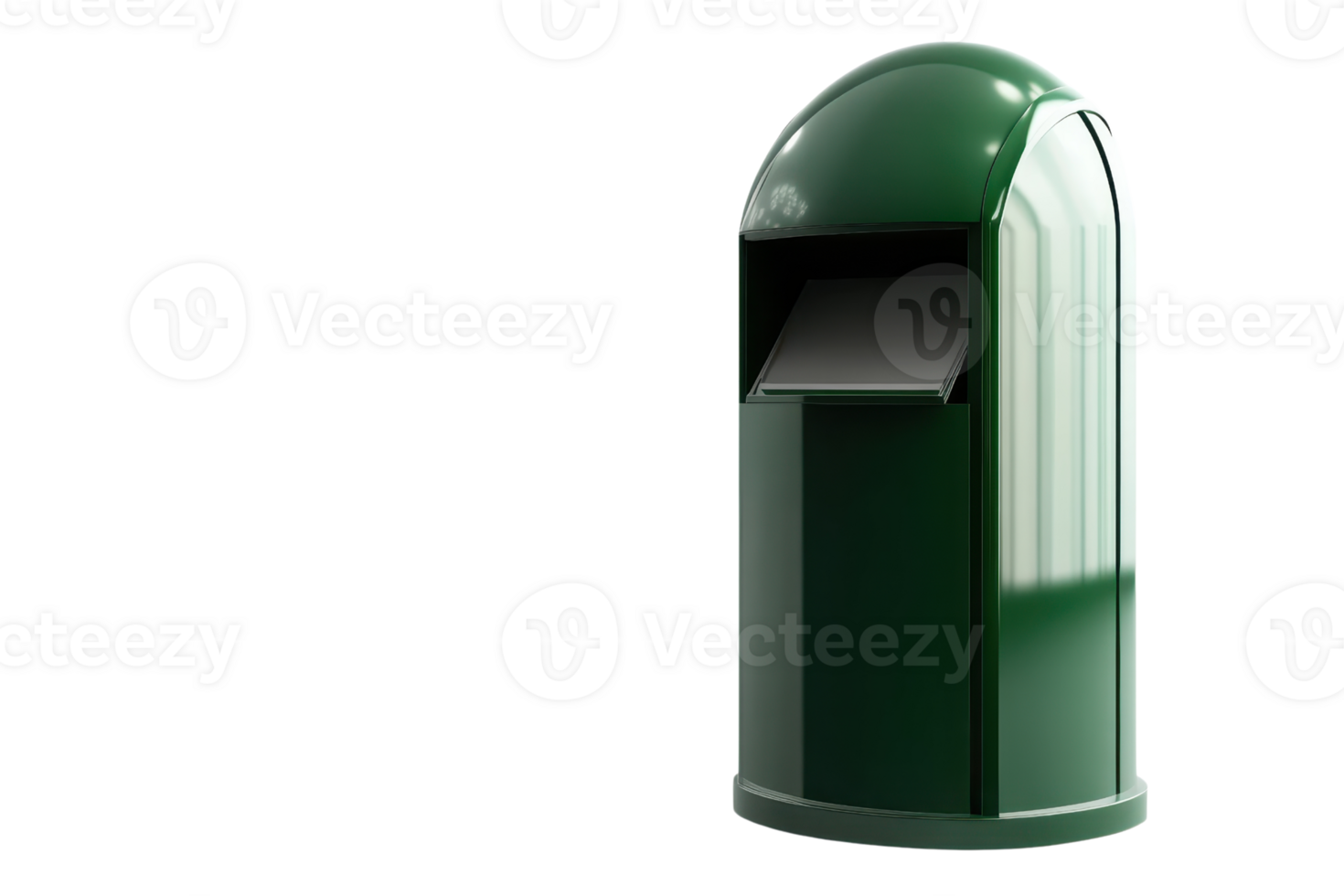 Green outdoor trash can on transparent background. suitable for public spaces, park, or street cleaning and waste management visuals. png