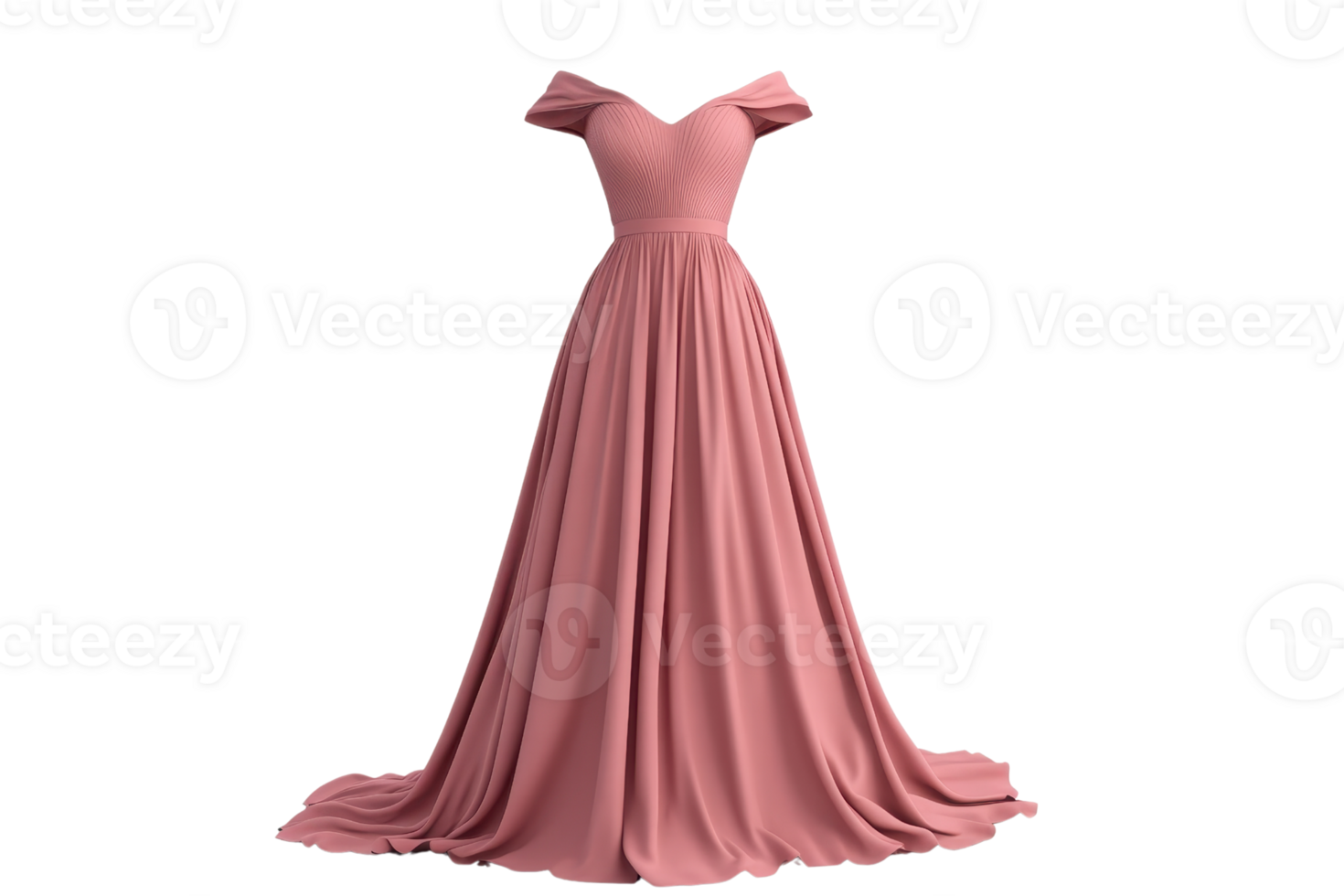 Elegant pink off-shoulder evening gown with a flowing skirt, perfect for special occasions and formal events. png