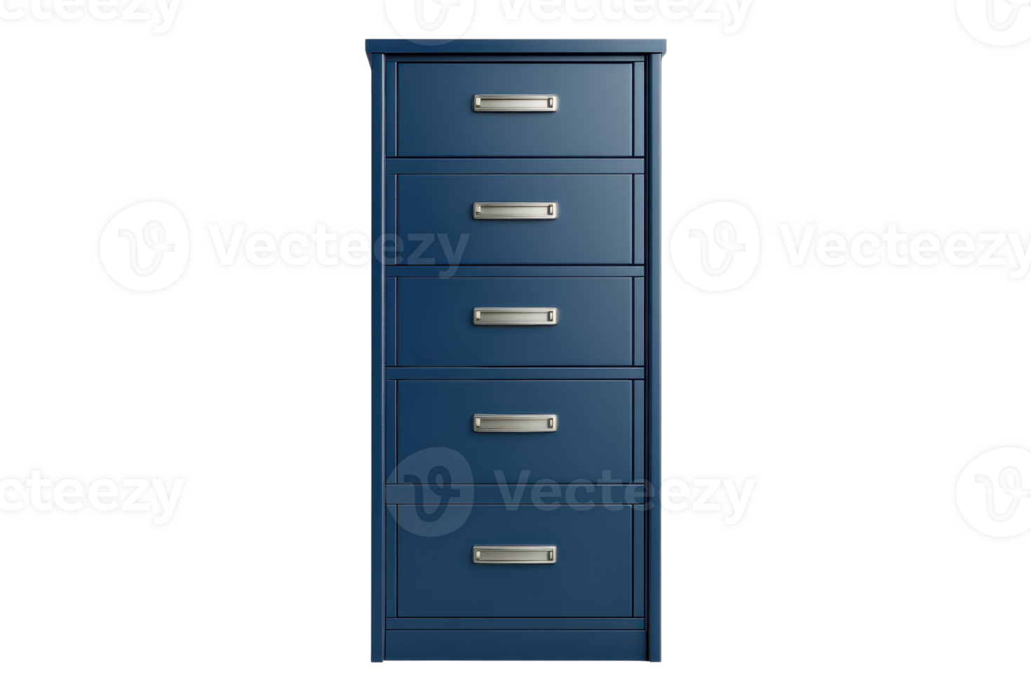 Blue five-drawer file cabinet isolated on transparent background. modern storage solution for office organization. png