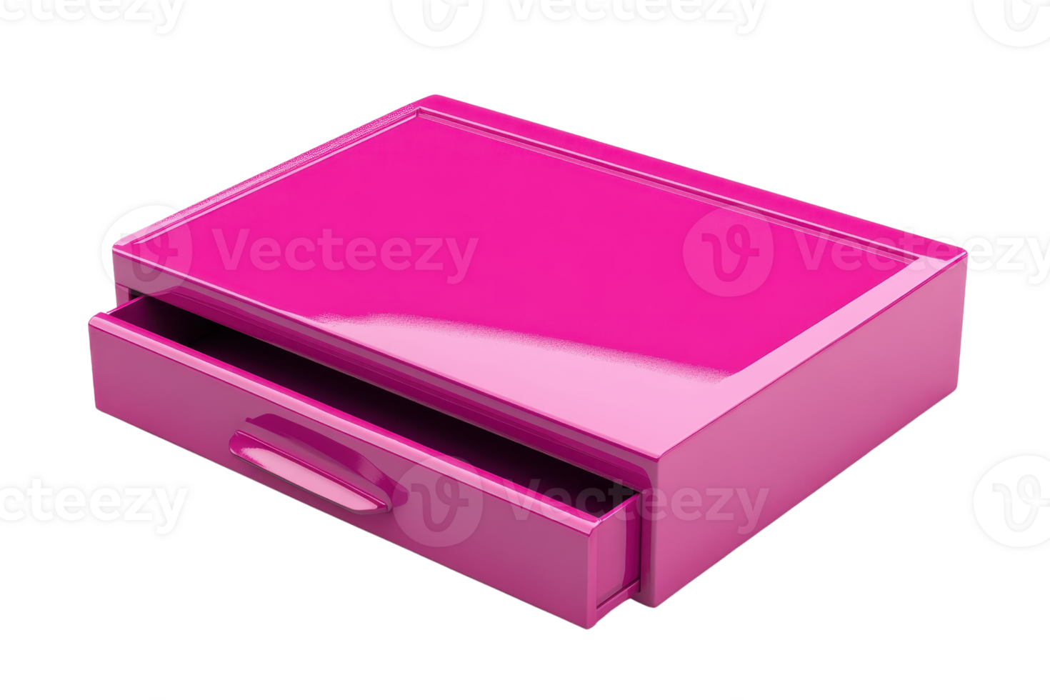 Bright pink plastic open drawer isolated on transparent background. vibrant color, storage organizer, minimalist design, household item. png