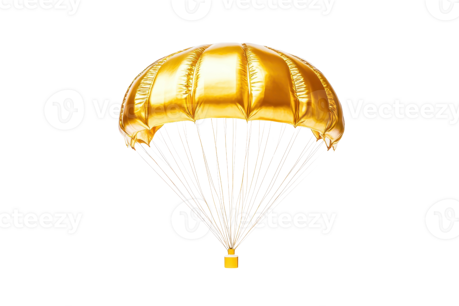 Golden parachute isolated on a transparent background. symbolizing wealth, luxury, and safety in business and financial contexts. png