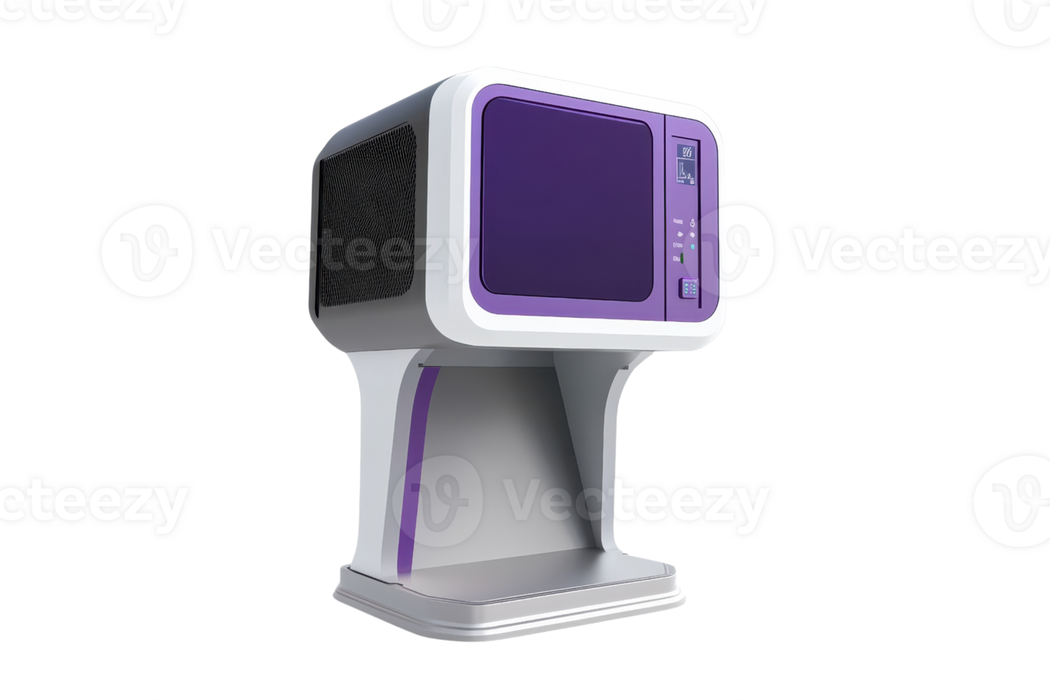 Modern computer server with a futuristic design, purple accents, isolated on a transparent background. Perfect for tech presentations. png