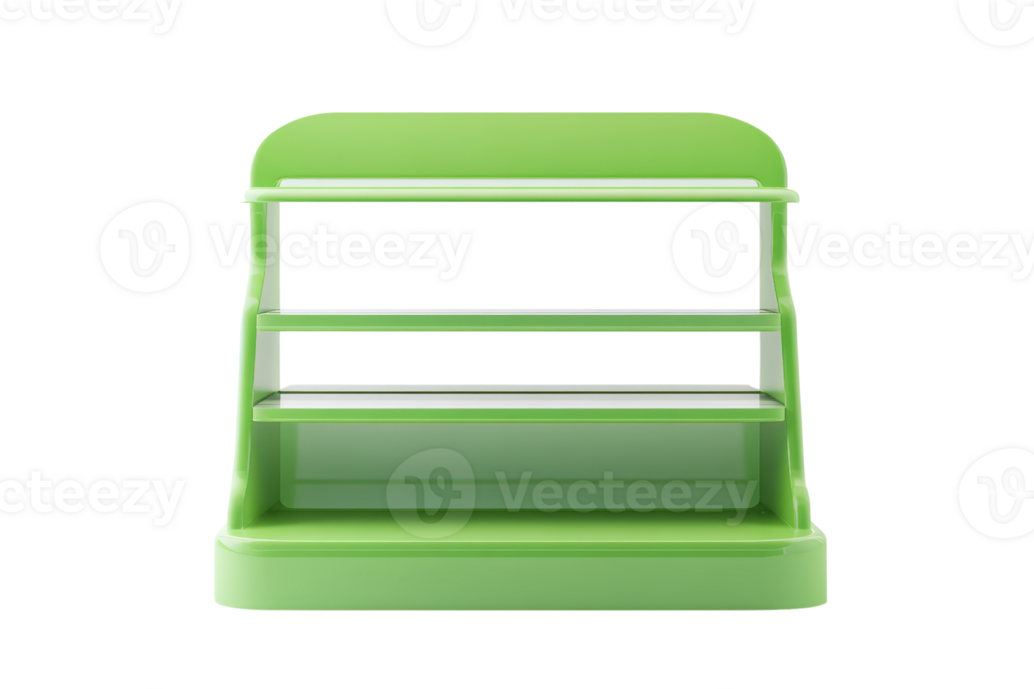 Empty green two-tier retail display shelf on a transparent background. ideal for showcasing products in a store or exhibition. png