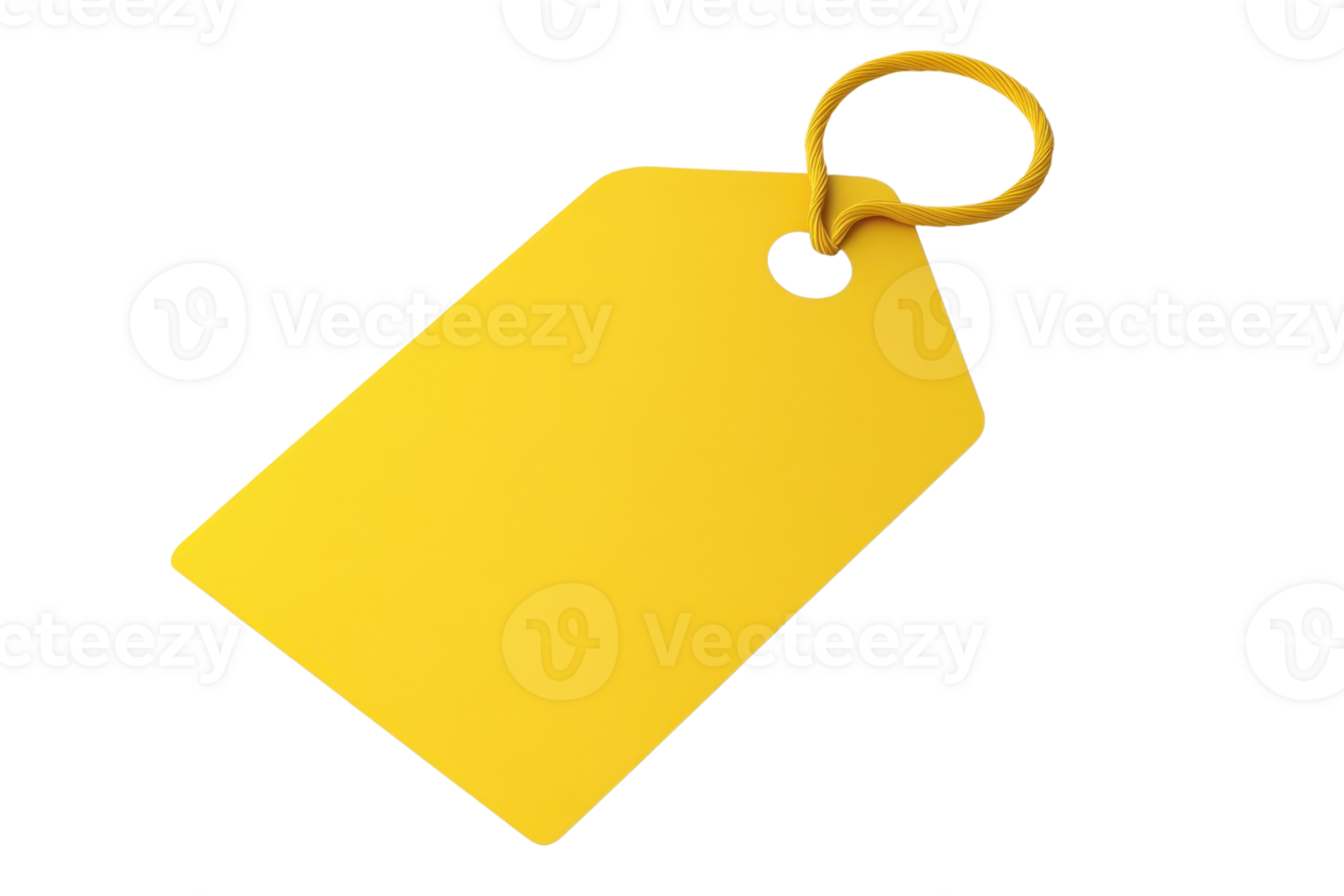 Close-up of a blank yellow price tag with a string, isolated on a transparent background. perfect for sales and discounts. png