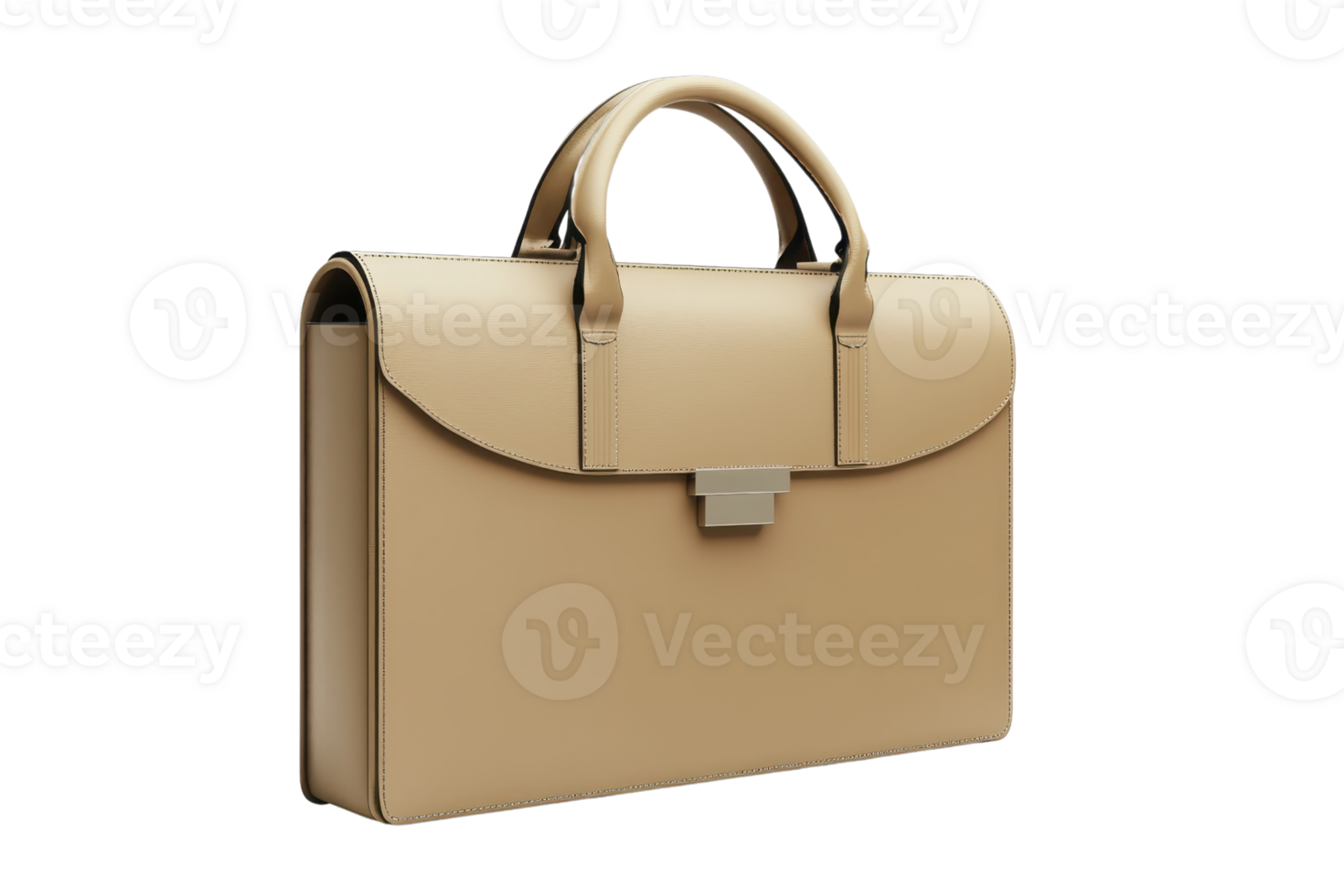 Elegant beige leather briefcase with sleek design and sturdy handles, perfect for business professionals and office use. png