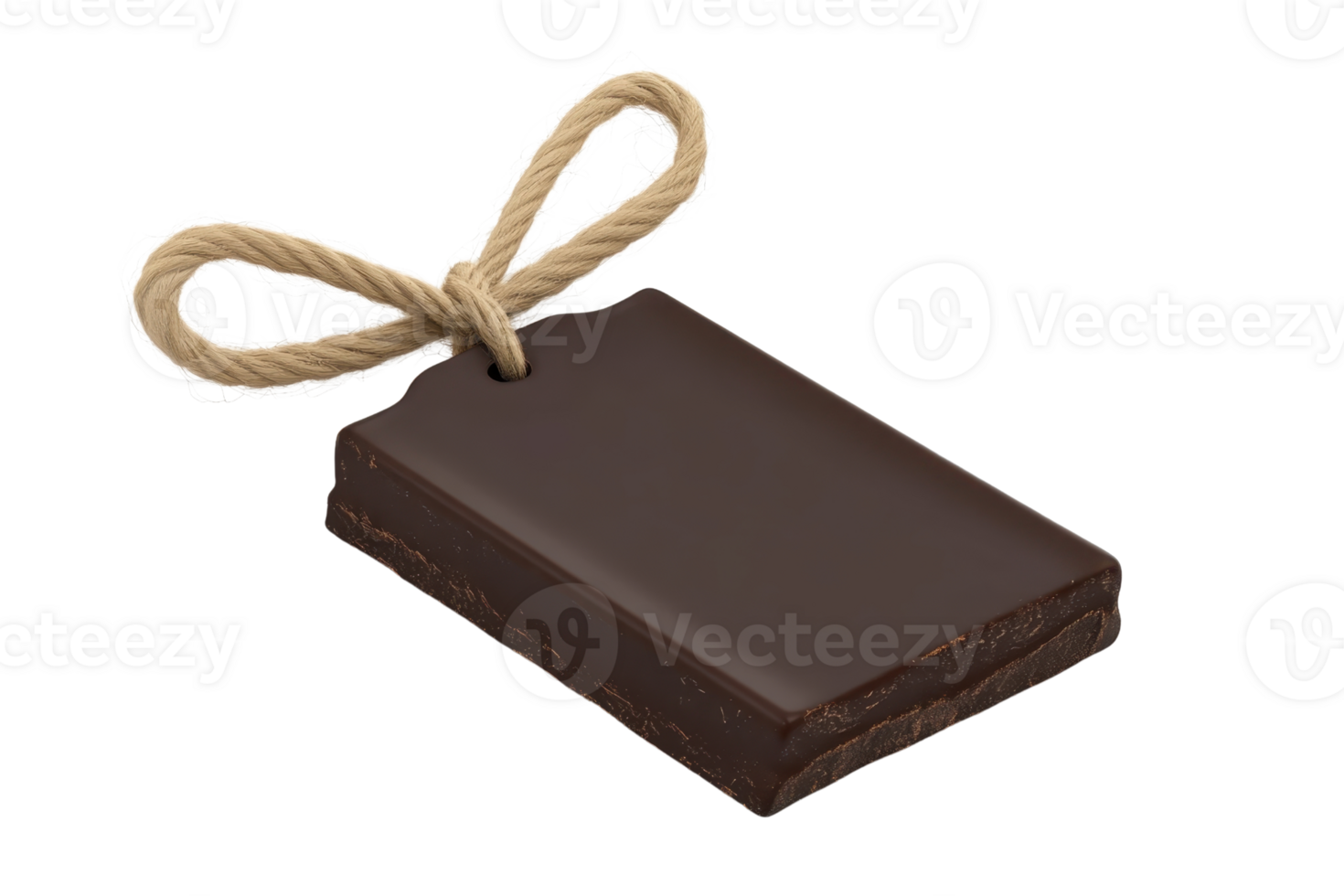 Dark chocolate bar with string for hanging. Isolated on transparent background. Perfect for culinary and dessert-related designs. png