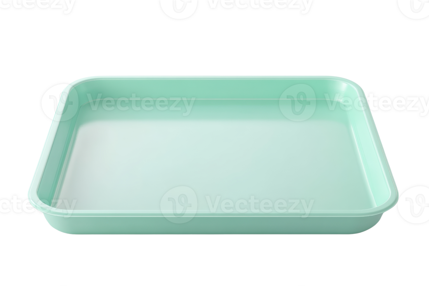 A mint green rectangular dish tray with rounded edges, ideal for organizing and serving food, isolated on transparent background. png