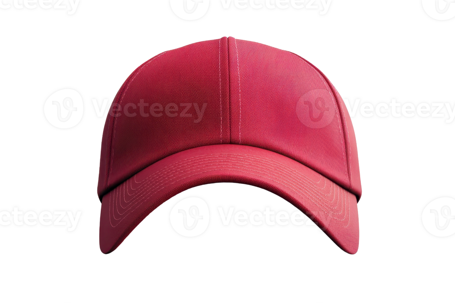 Front view of a red baseball cap isolated on a transparent background. showcasing minimalist and sporty style for fashion and casual wear. png