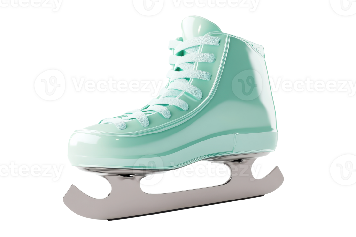 A single mint green ice skate isolated on a transparent background. perfect for winter sports and ice skating themes. png