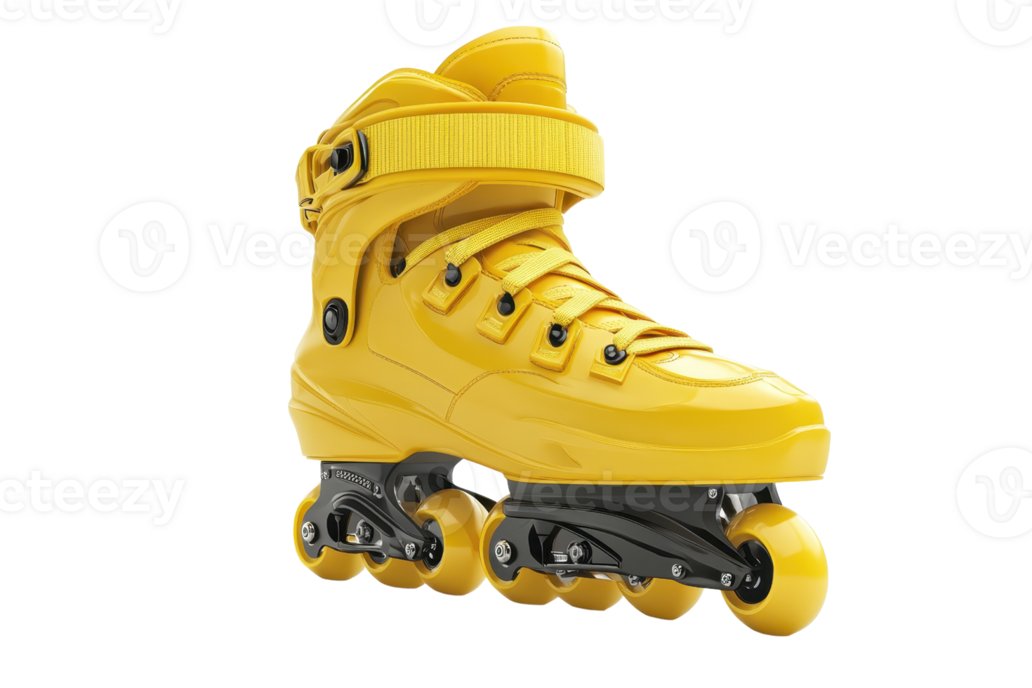 Bright yellow inline skate with sturdy design, adjustable strap, and four wheels, ideal for recreational and fitness activities. png