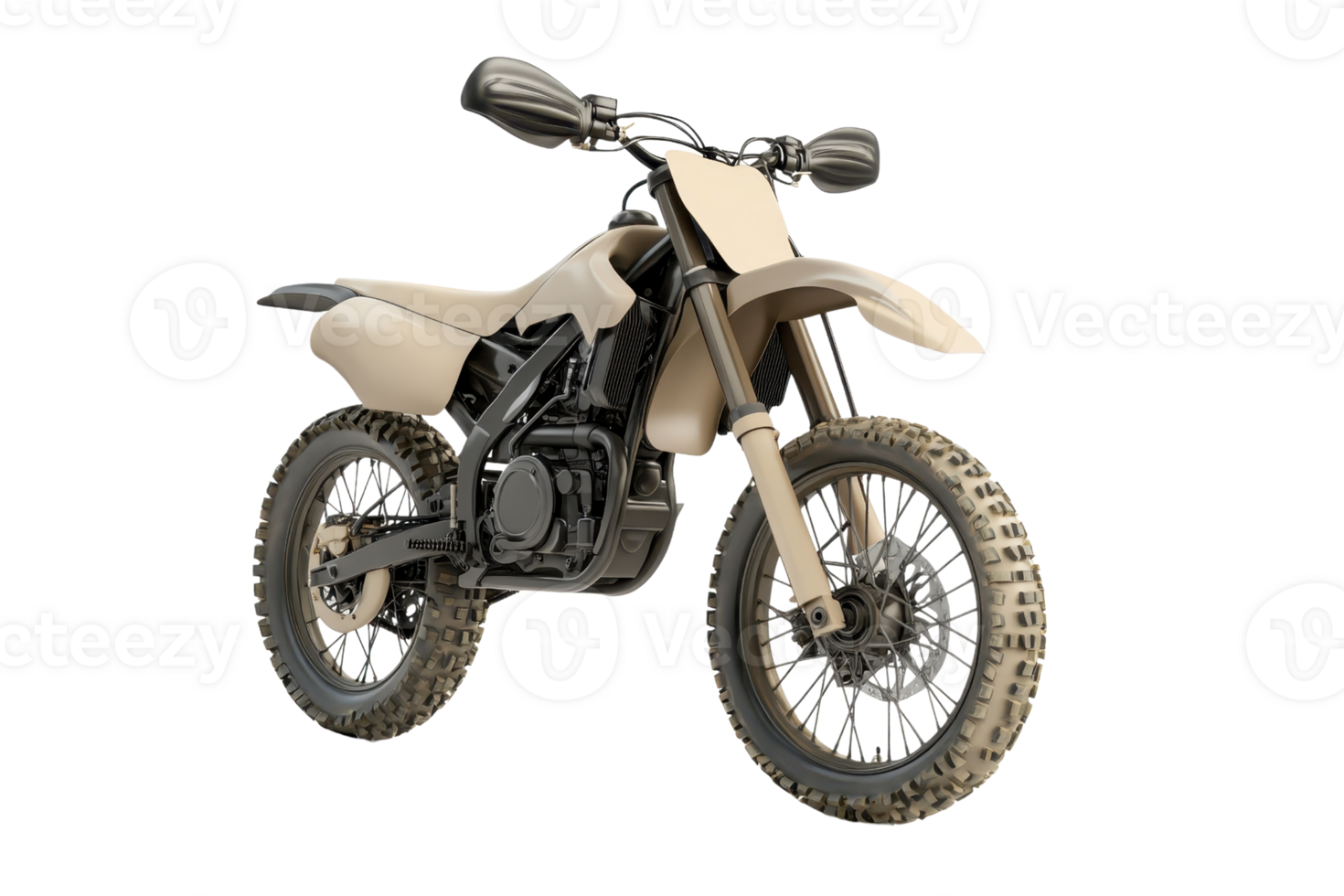 High-quality image of a beige dirt bike, showcasing its design and details, perfect for transportation and adventure-themed projects. png