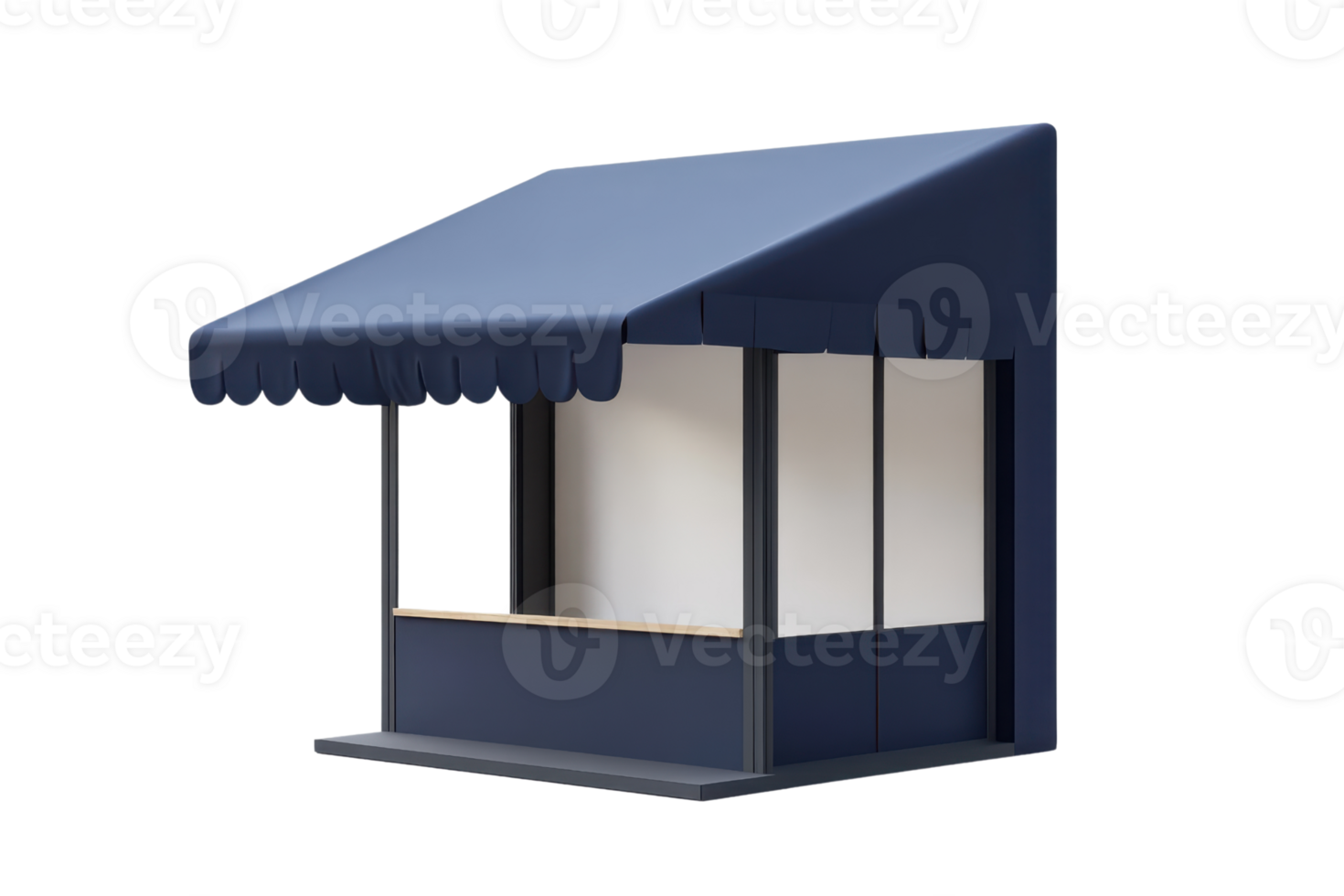 Minimalistic outdoor booth with a blue awning, ideal for small business stalls, kiosks, and market stands. png