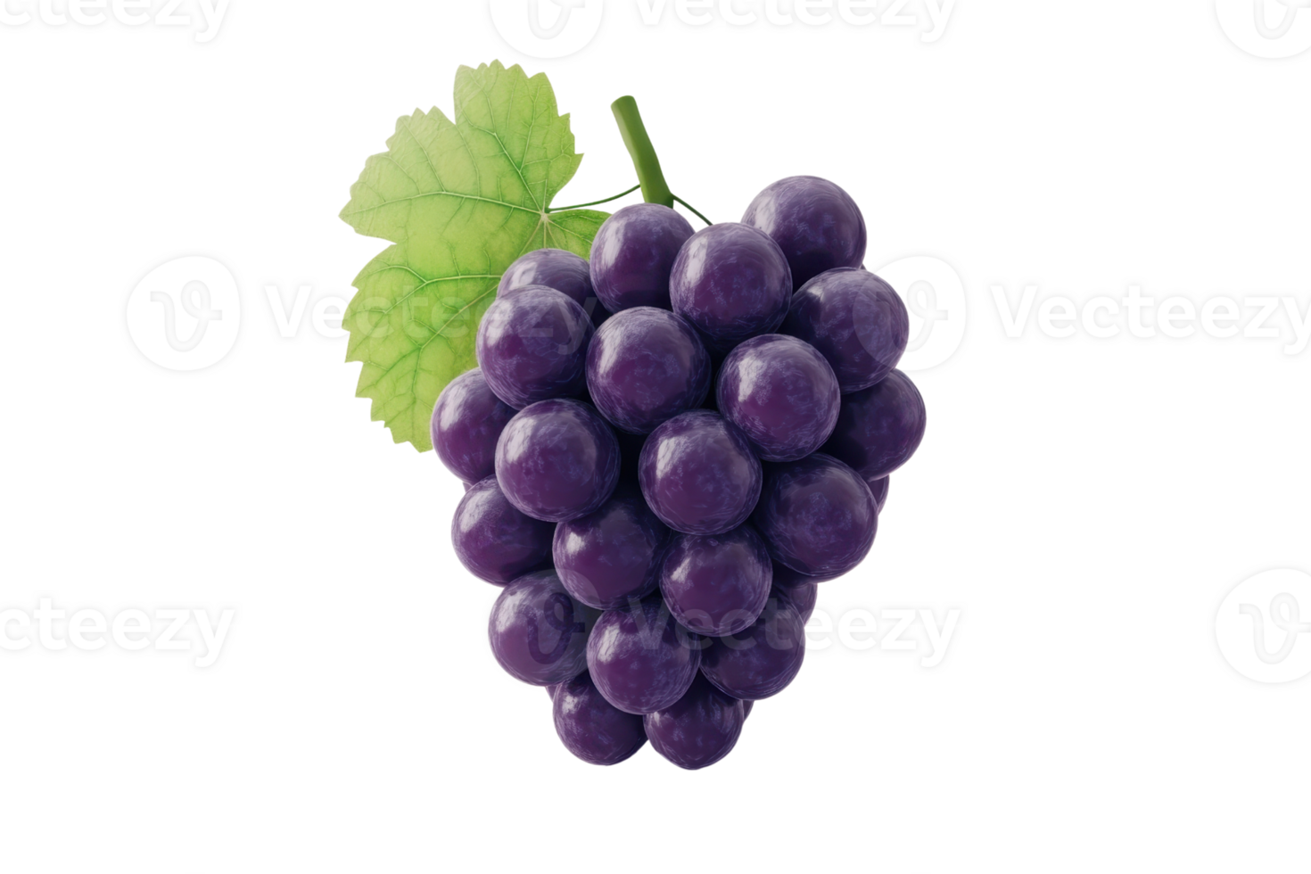 Close-up of a fresh purple grape bunch with a green leaf, perfect for illustrating fruits, fresh produce, and healthy eating concepts. png