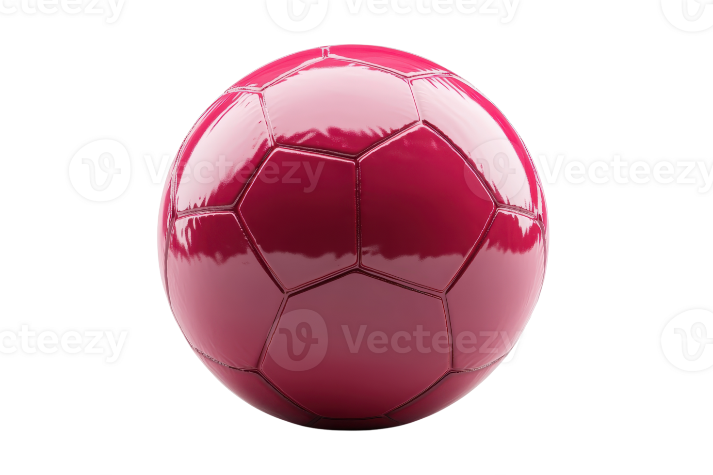Close-up of a vibrant red soccer ball with shiny surface against a transparent background. Perfect for sports-related themes and designs. png