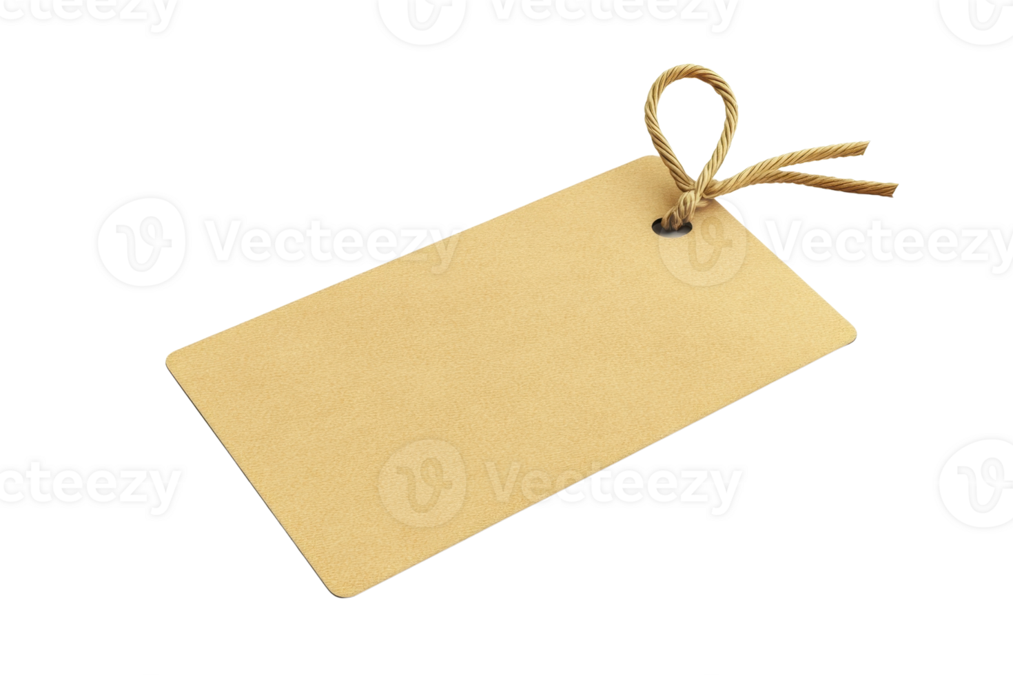Blank kraft paper tag with brown string on transparent background. Perfect for gift wrapping, labeling, and crafting projects. png