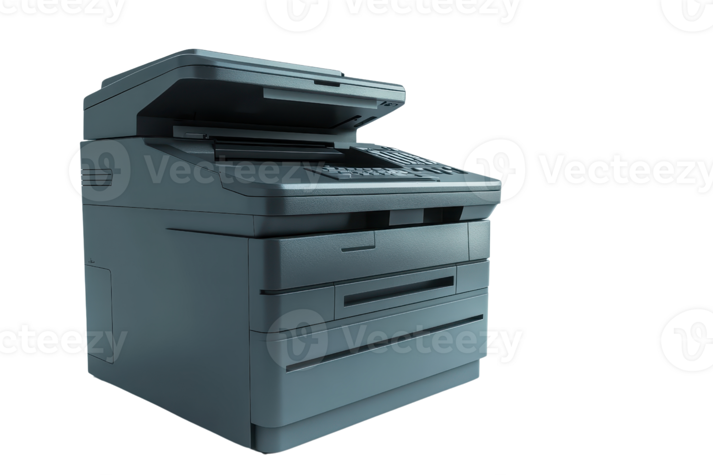 Modern multi-function printer and copier on transparent background. Ideal for office or home use with scanning and printing capabilities. png